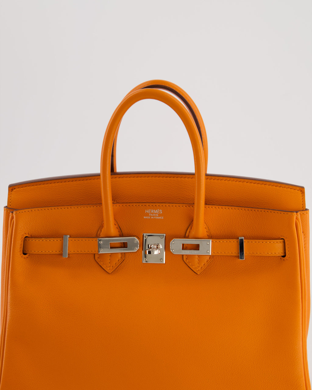 Hermès Birkin 25 Retourne Bag in Orange Swift Leather with Palladium Hardware
