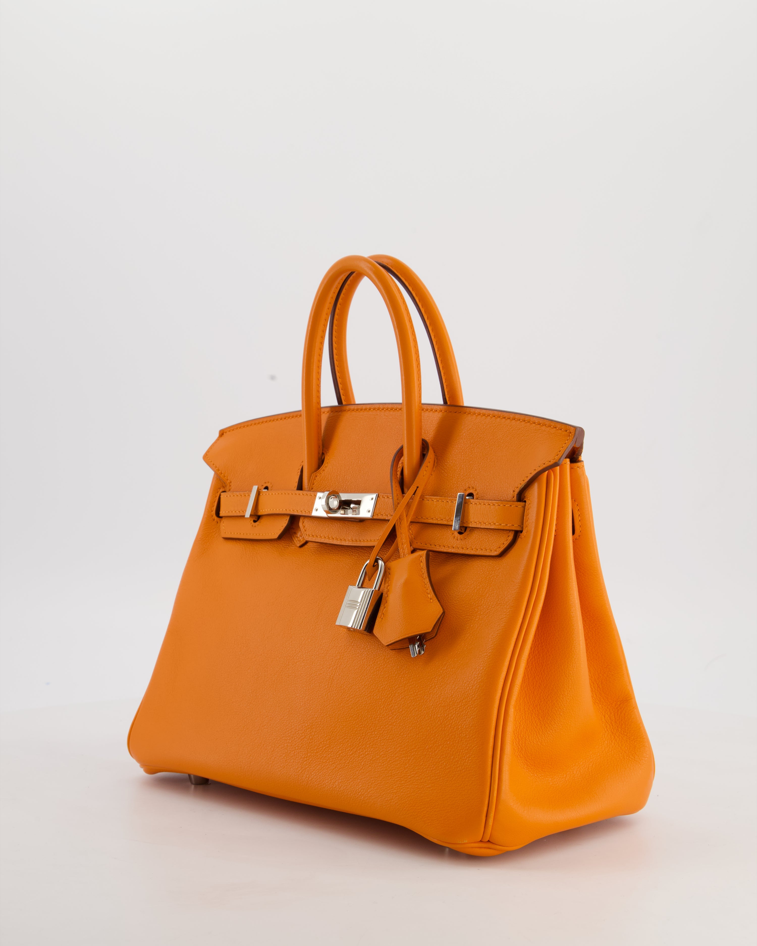 Hermès Birkin 25 Retourne Bag in Orange Swift Leather with Palladium Hardware