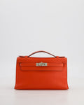 Hermès Kelly Pochette Bag in Capucine Swift Leather with Palladium Hardware
