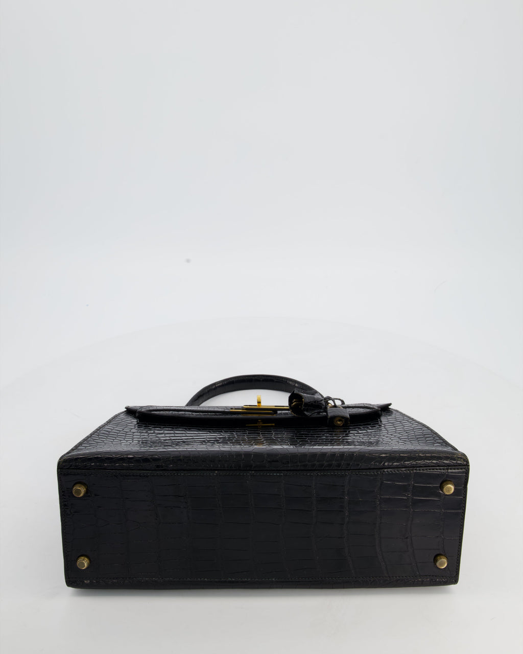 *HOT* Hermès Vintage Kelly 32 Sellier Bag in Noir Porosus Crocodile Leather with Gold Hardware