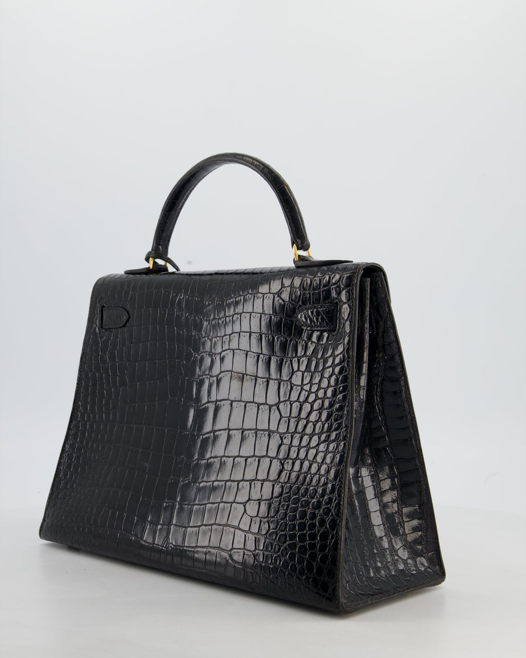 *HOT* Hermès Vintage Kelly 32 Sellier Bag in Noir Porosus Crocodile Leather with Gold Hardware