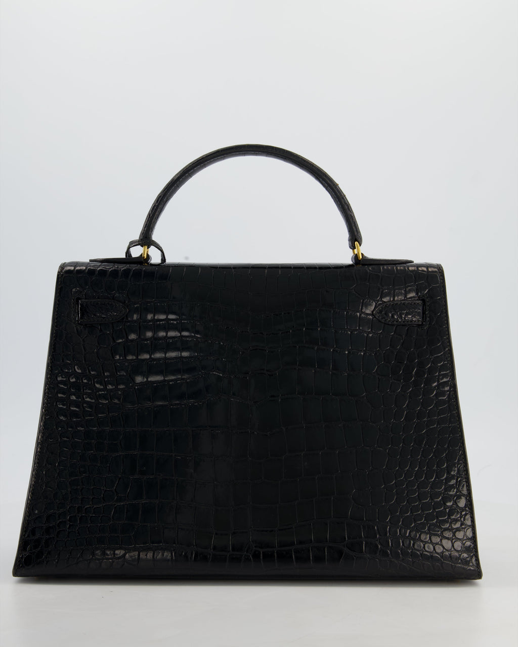 *HOT* Hermès Vintage Kelly 32 Sellier Bag in Noir Porosus Crocodile Leather with Gold Hardware
