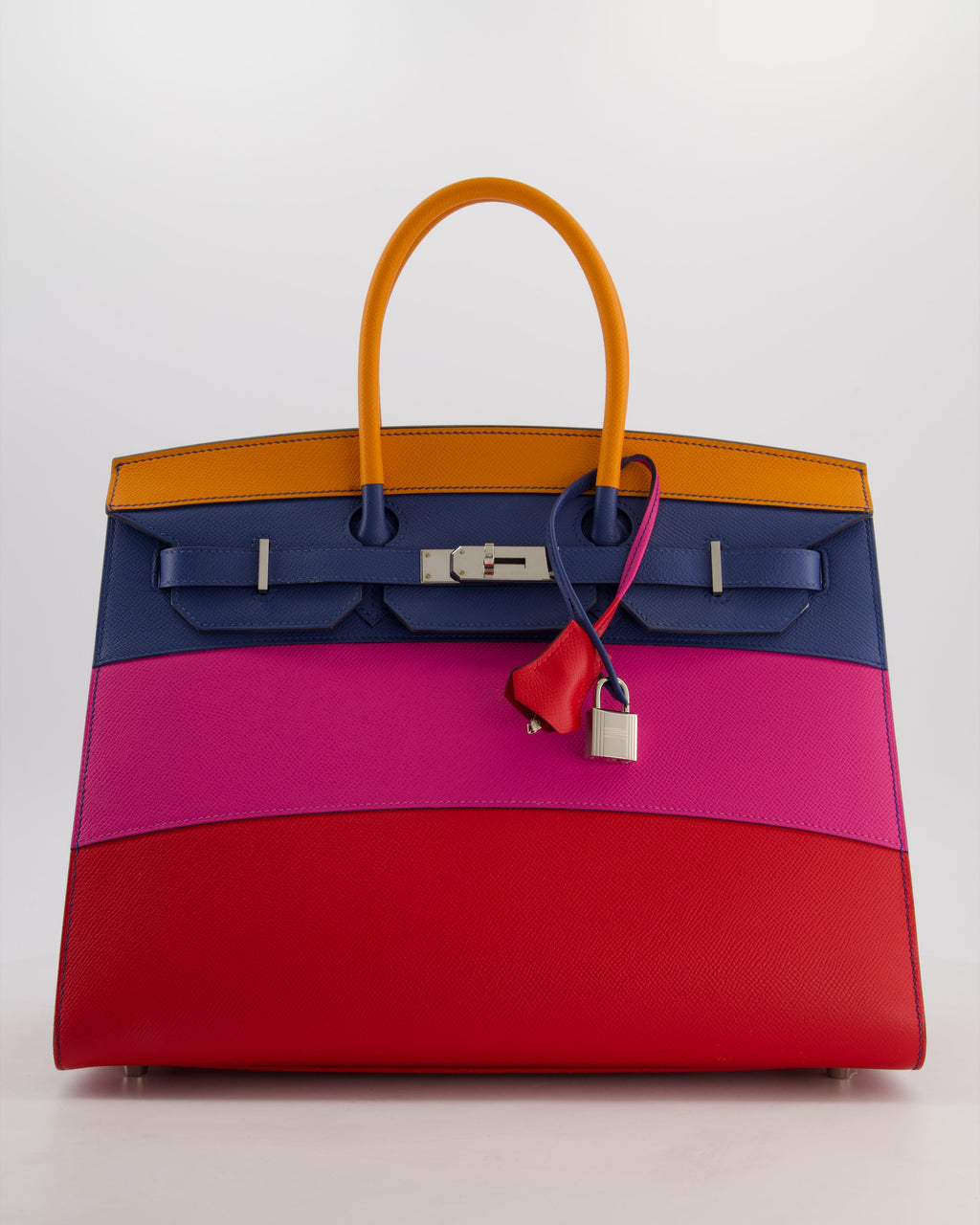 *BLUE BOX* Hermès Birkin 35 Sunset Sellier Bag in Abricot, Agate, Magnolia & Rouge Casaque Epsom Leather with Palladium Hardware