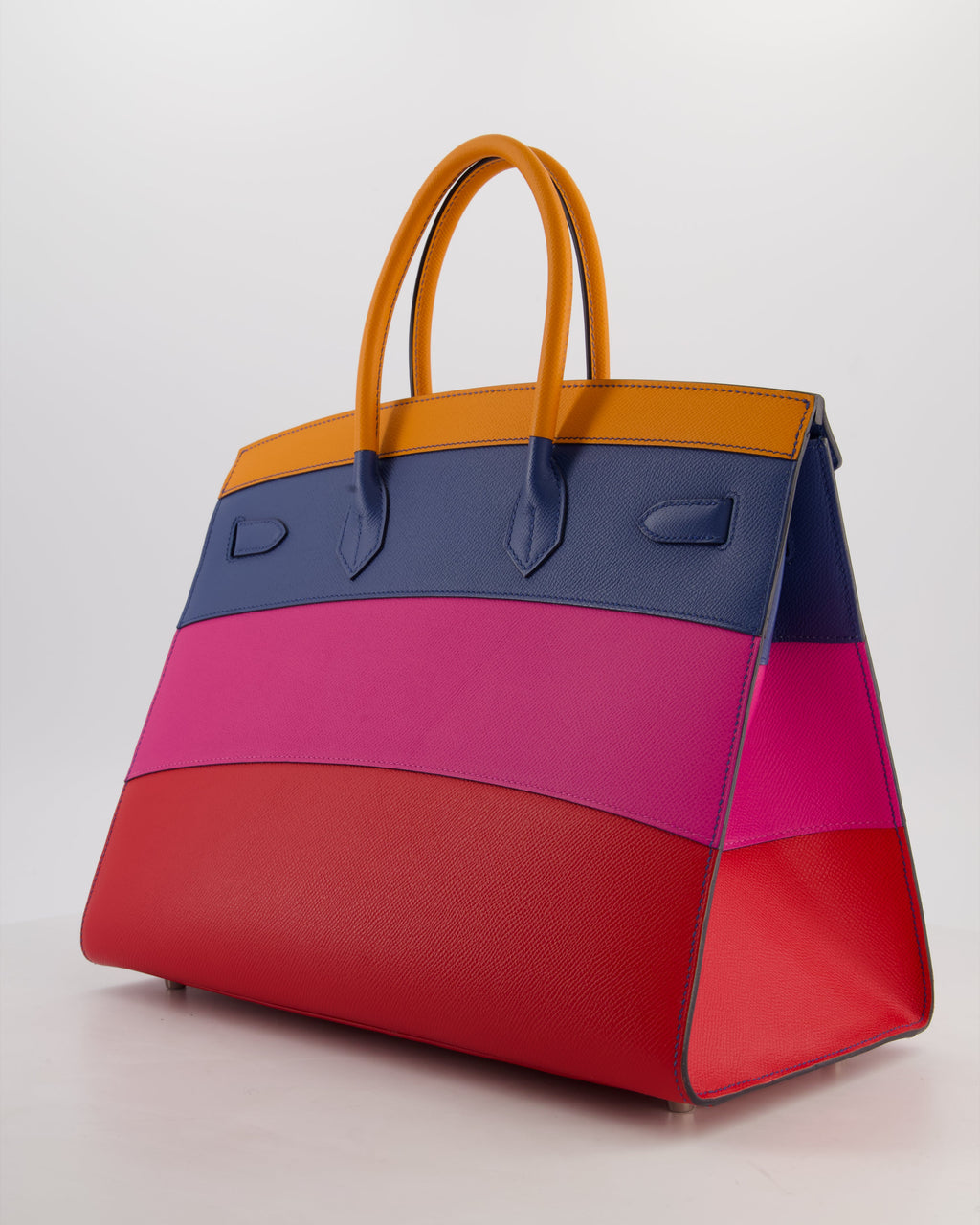 *BLUE BOX* Hermès Birkin 35 Sunset Sellier Bag in Abricot, Agate, Magnolia & Rouge Casaque Epsom Leather with Palladium Hardware