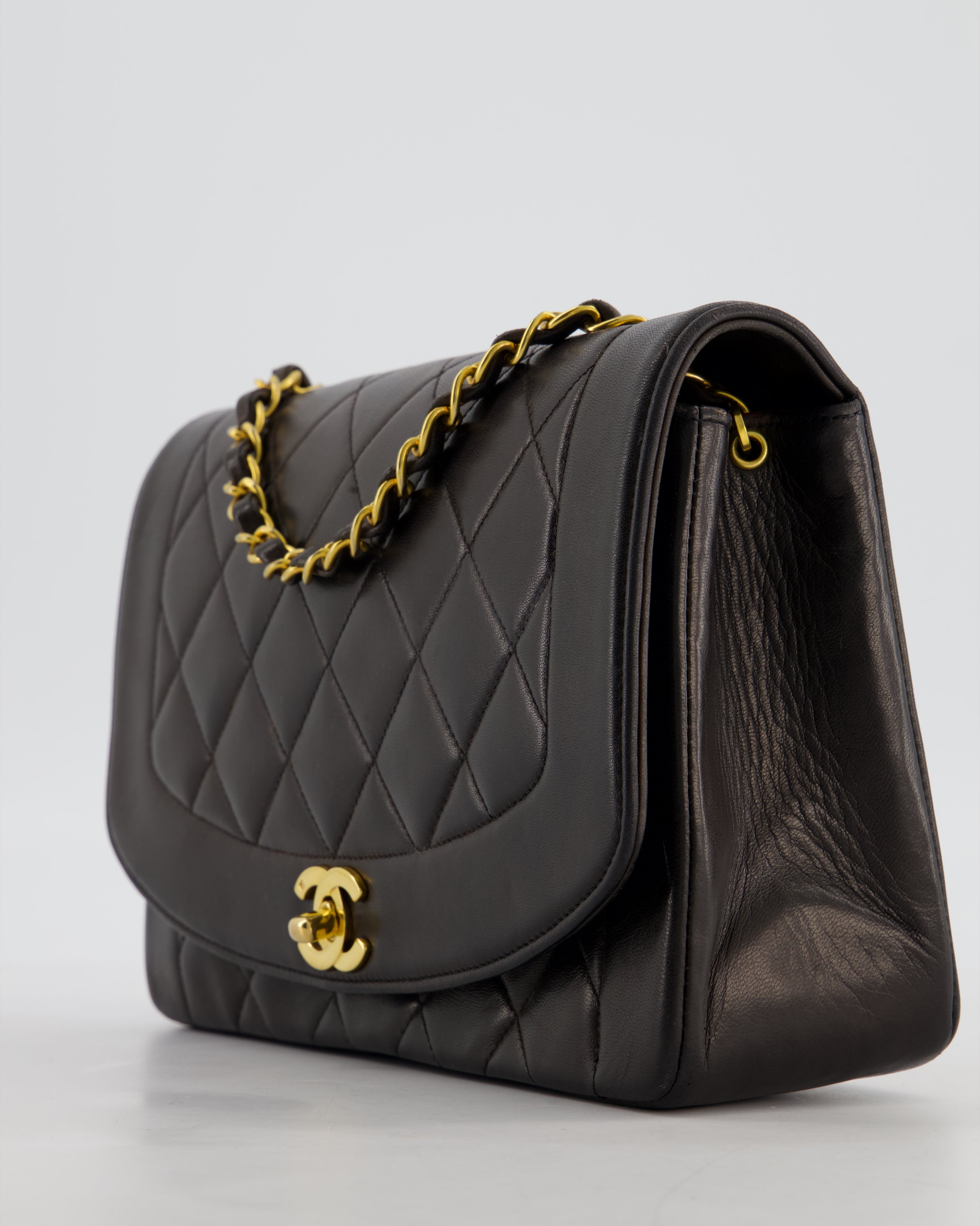 Chanel Vintage Espresso Brown Medium Diana Flap Bag in Lambskin Leather with 24K Gold Hardware