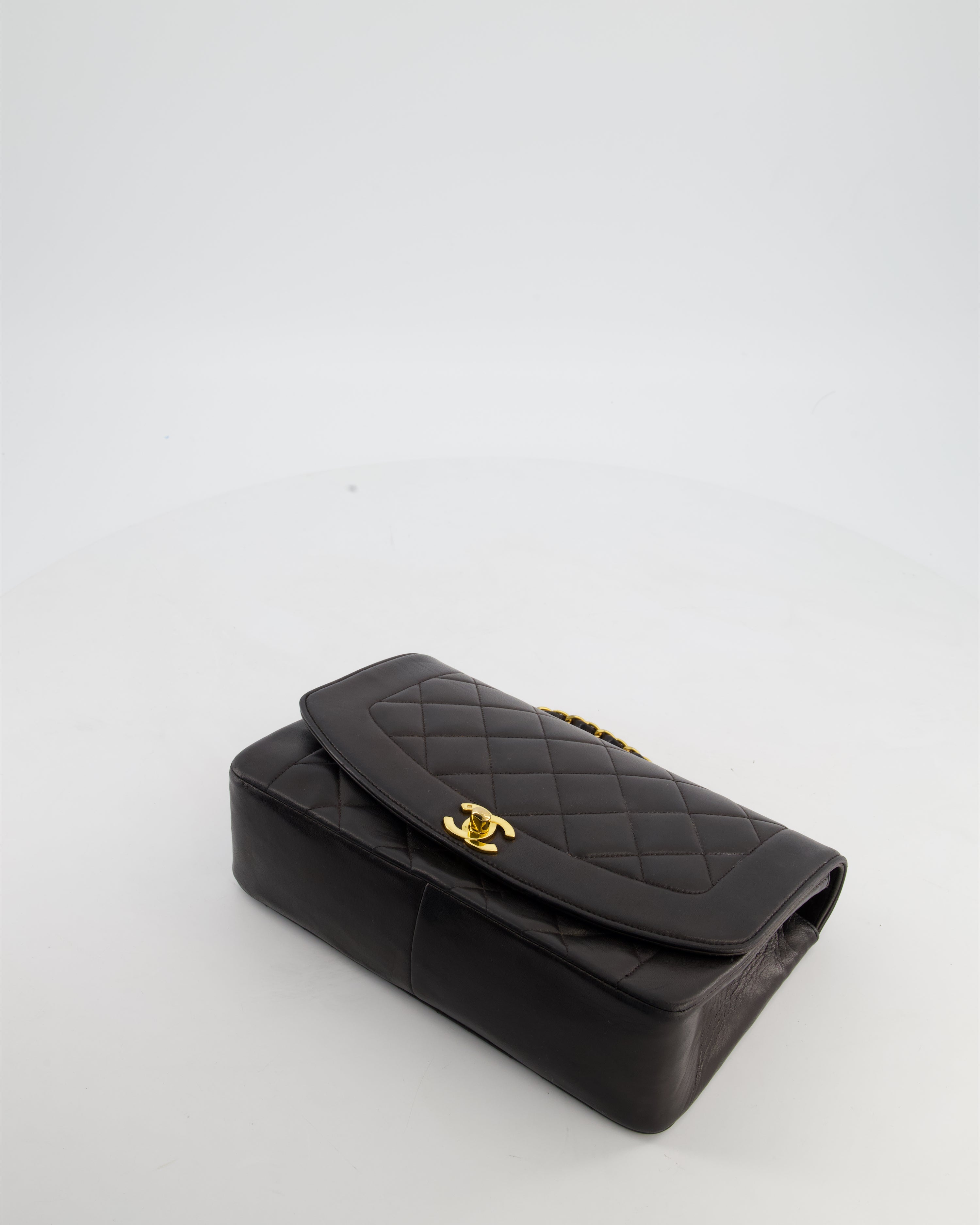 Chanel Vintage Espresso Brown Medium Diana Flap Bag in Lambskin Leather with 24K Gold Hardware