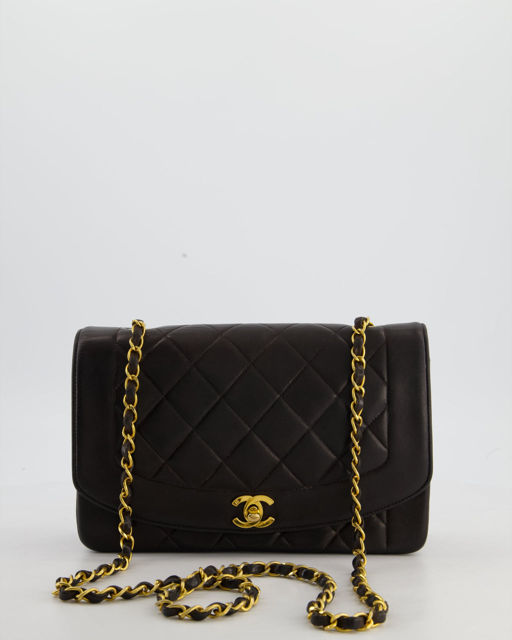 Chanel Vintage Espresso Brown Medium Diana Flap Bag in Lambskin Leather with 24K Gold Hardware
