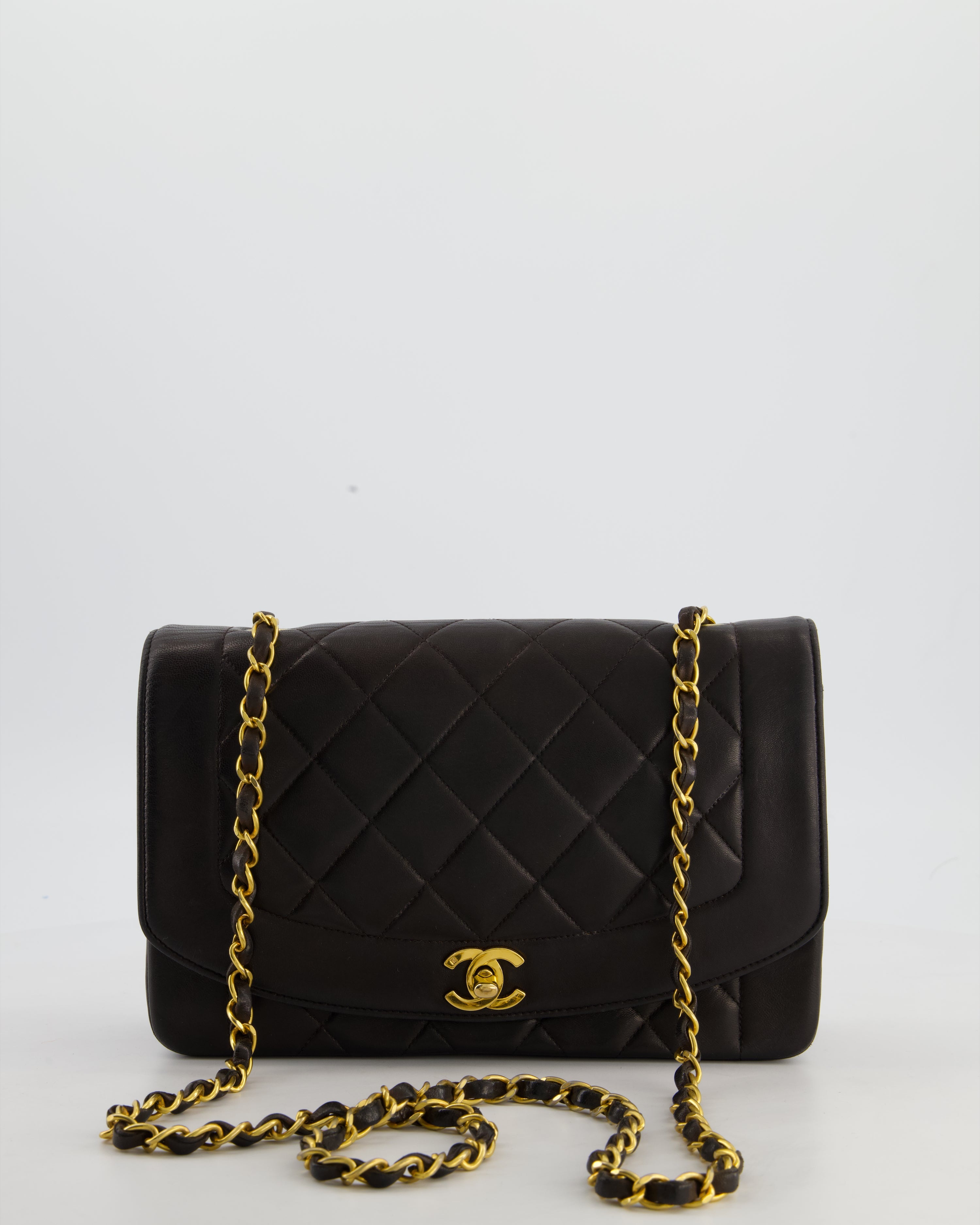 Chanel Vintage Espresso Brown Medium Diana Flap Bag in Lambskin Leather with 24K Gold Hardware