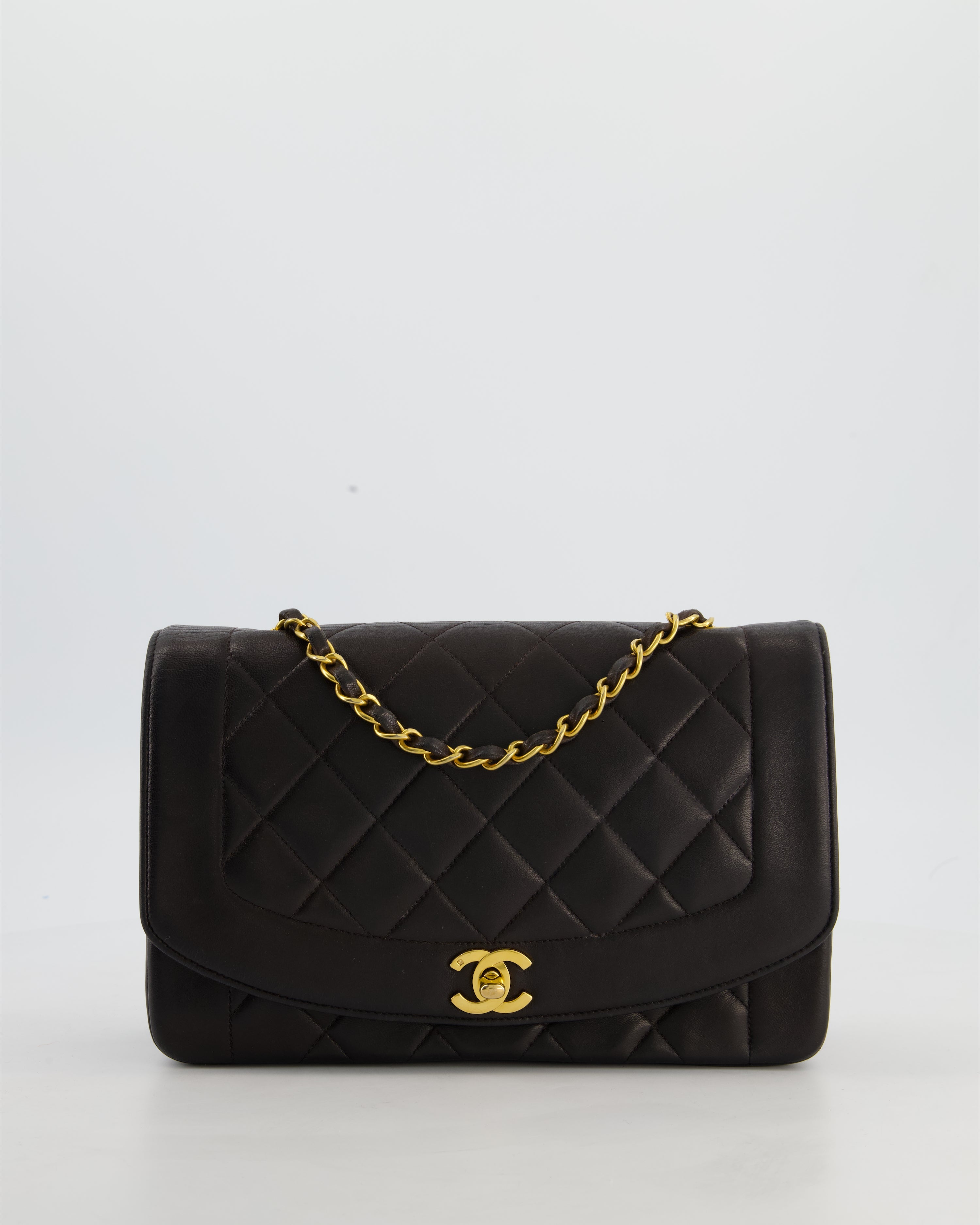 Chanel Vintage Espresso Brown Medium Diana Flap Bag in Lambskin Leather with 24K Gold Hardware