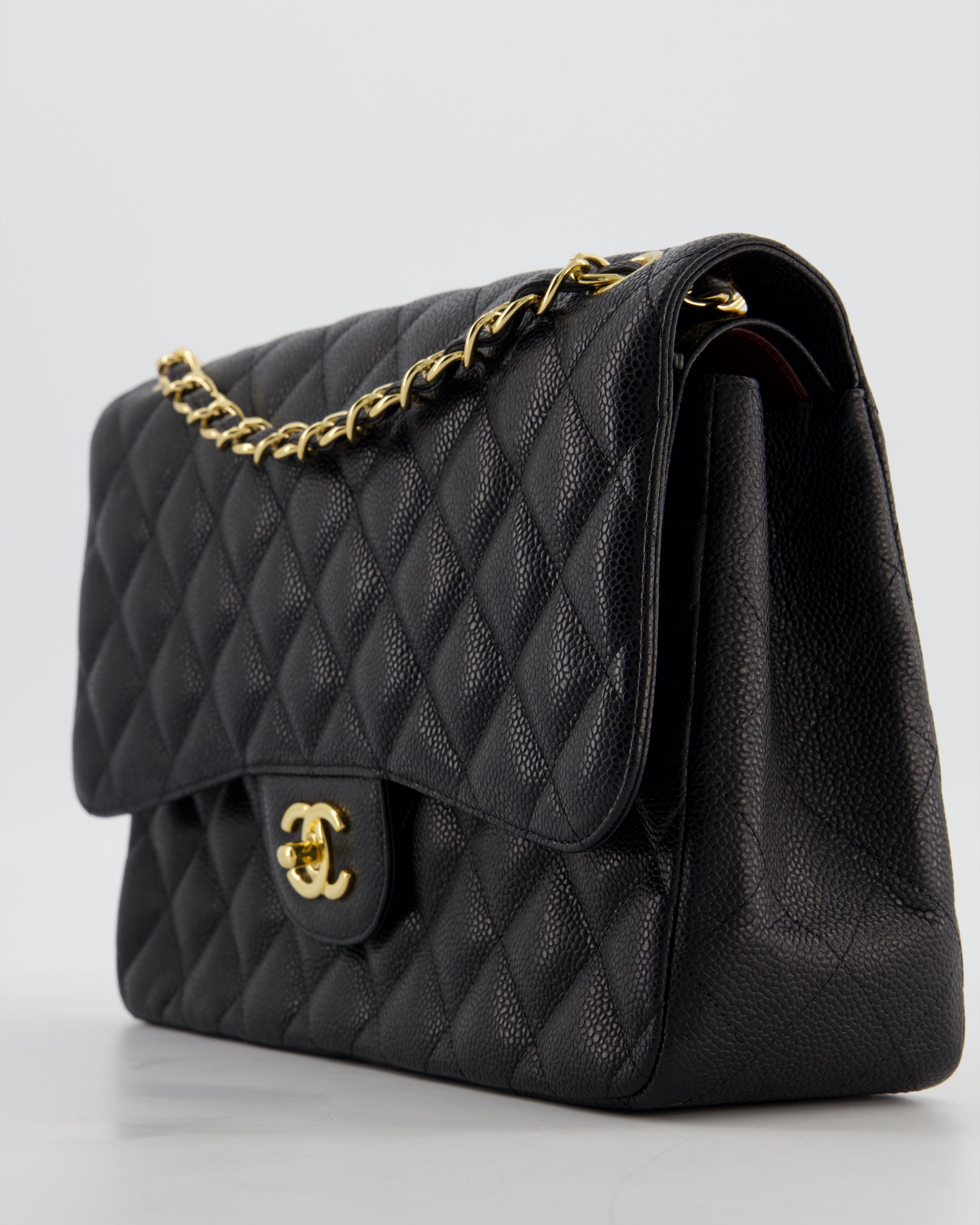 Chanel Jumbo Classic Double Flap Bag in Black Caviar Leather with Gold Hardware RRP £9,540