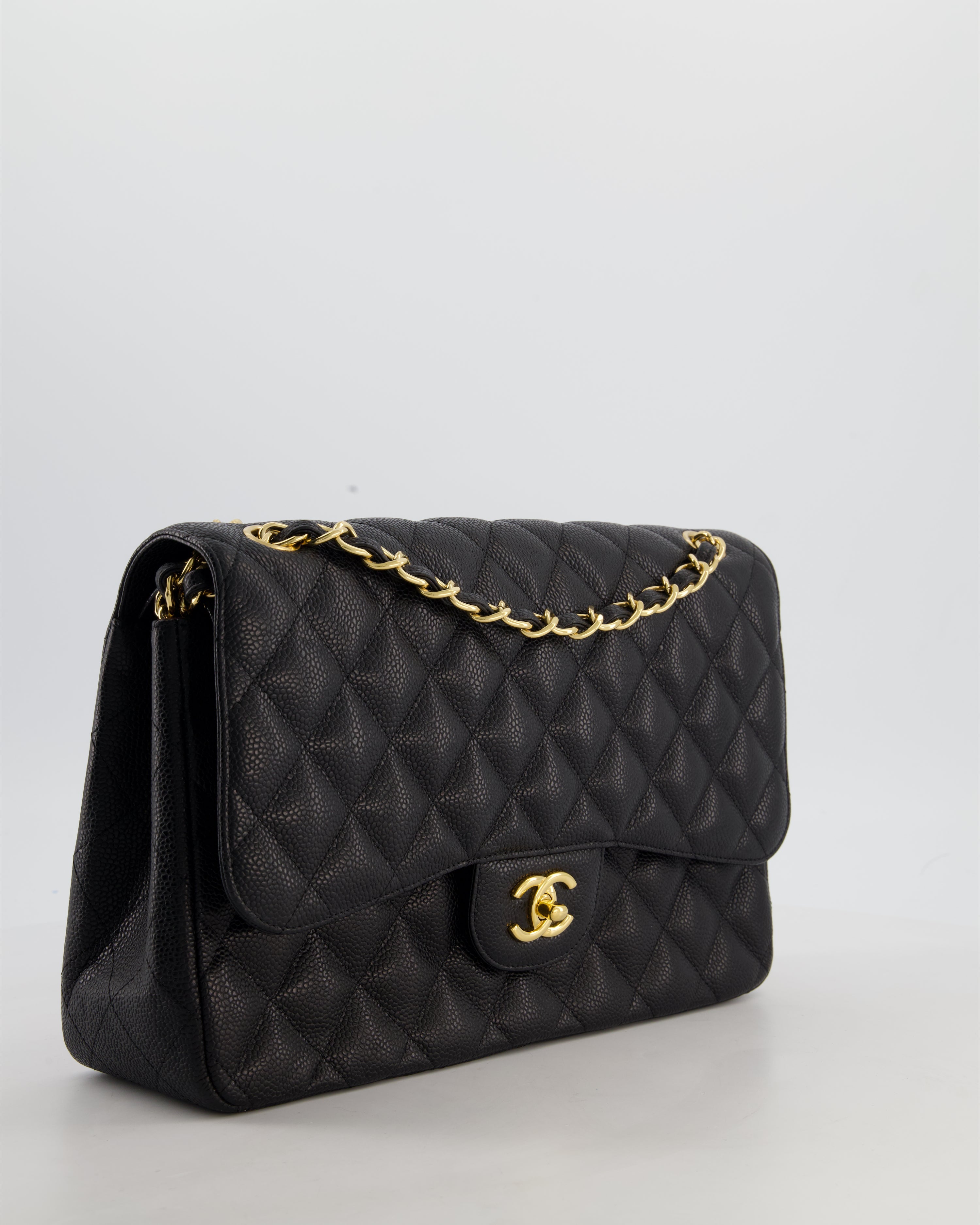 Chanel Jumbo Classic Double Flap Bag in Black Caviar Leather with Gold Hardware RRP £9,540