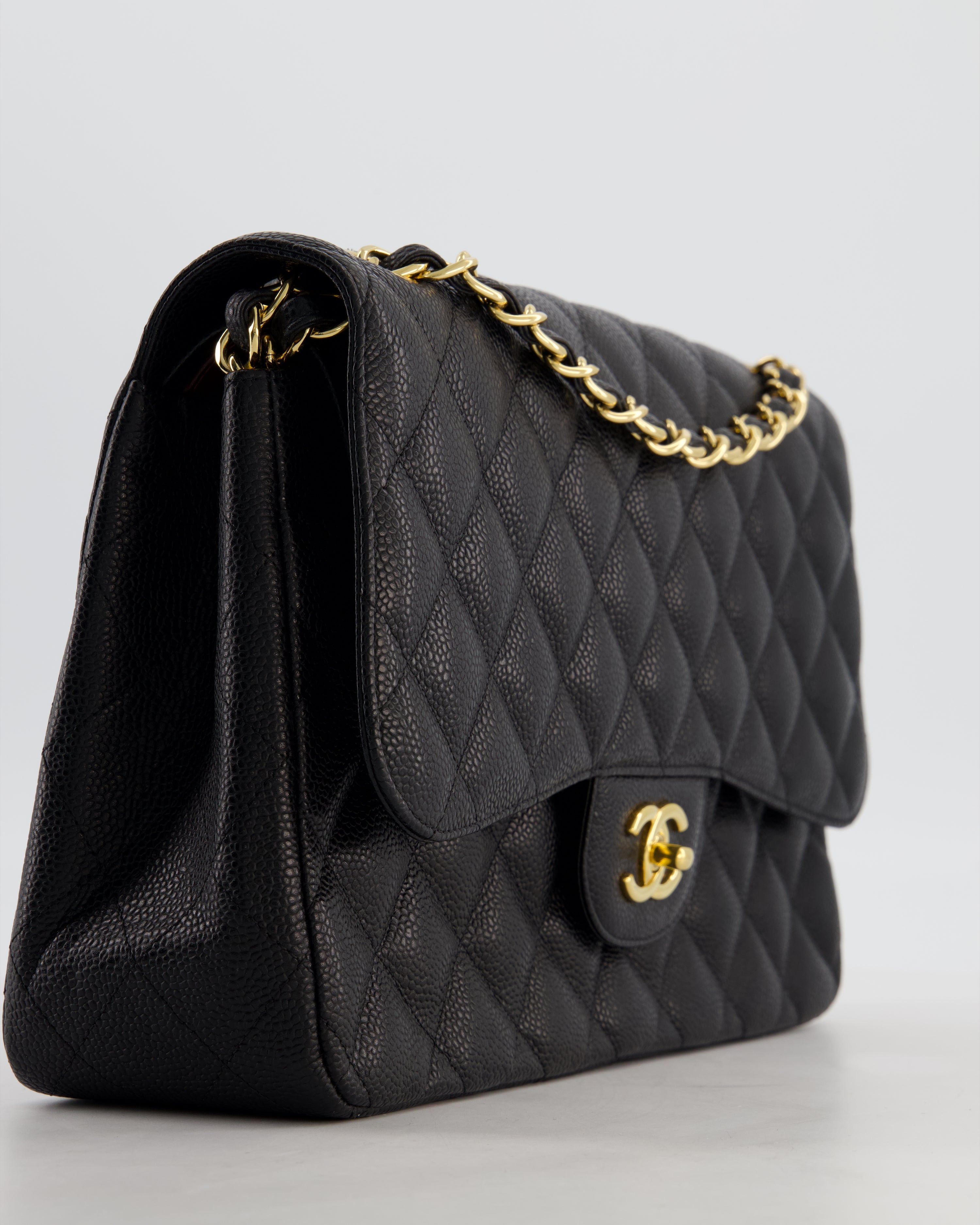 Chanel Jumbo Classic Double Flap Bag in Black Caviar Leather with Gold Hardware RRP £9,540