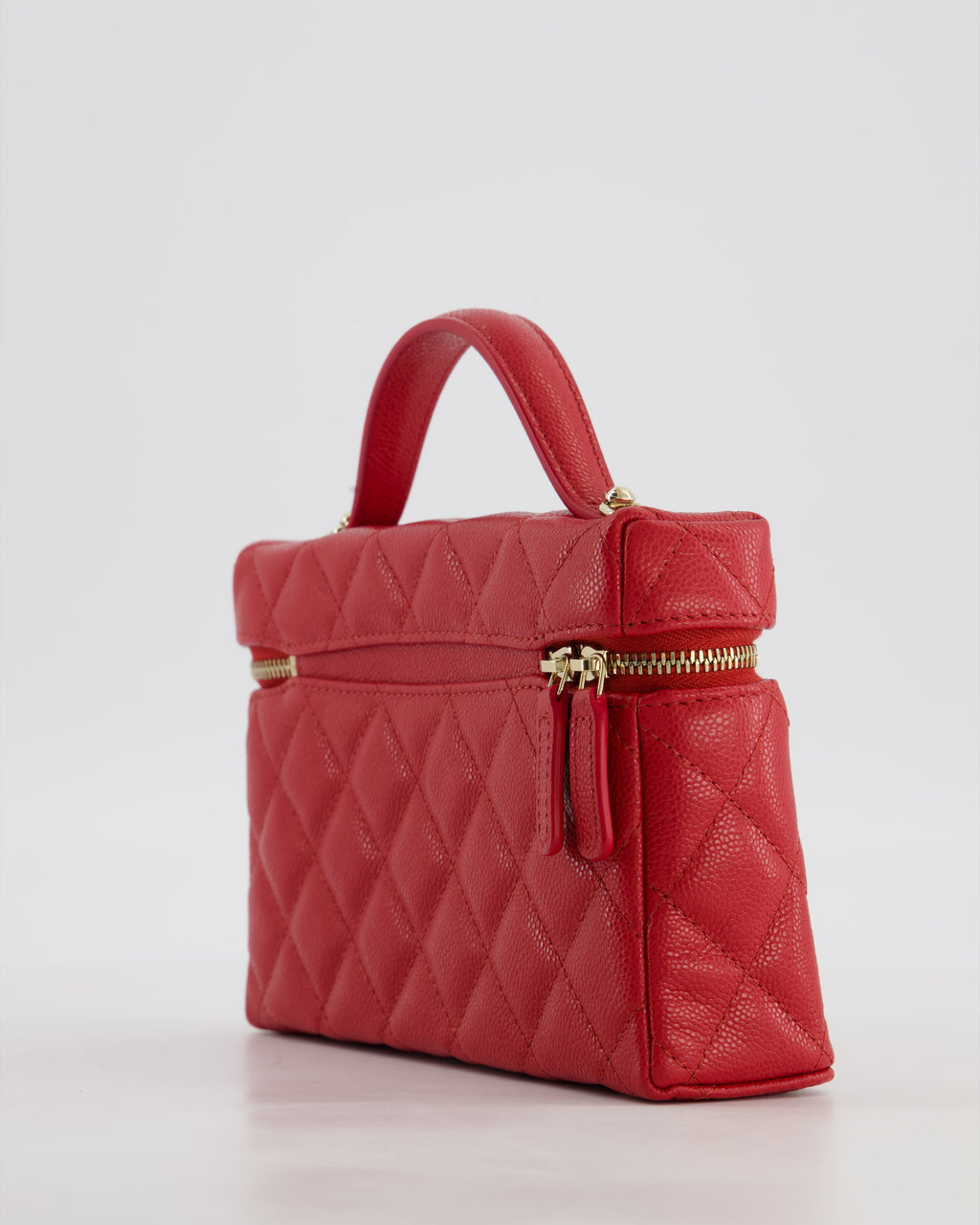 Chanel Red Long Vanity Case Bag in Caviar Leather with Champagne Gold Hardware