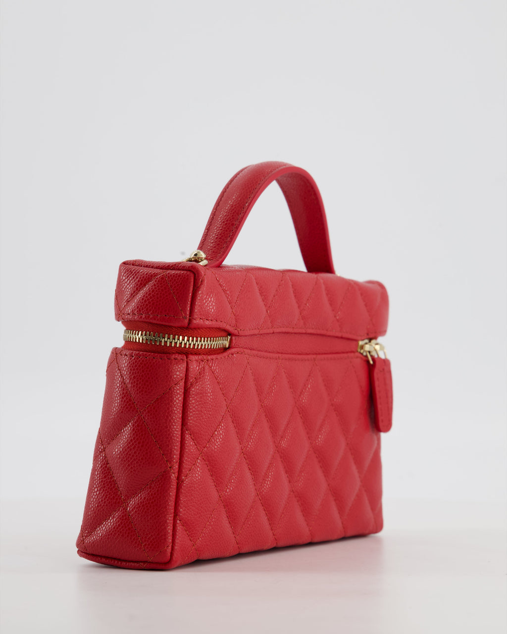 Chanel Red Long Vanity Case Bag in Caviar Leather with Champagne Gold Hardware