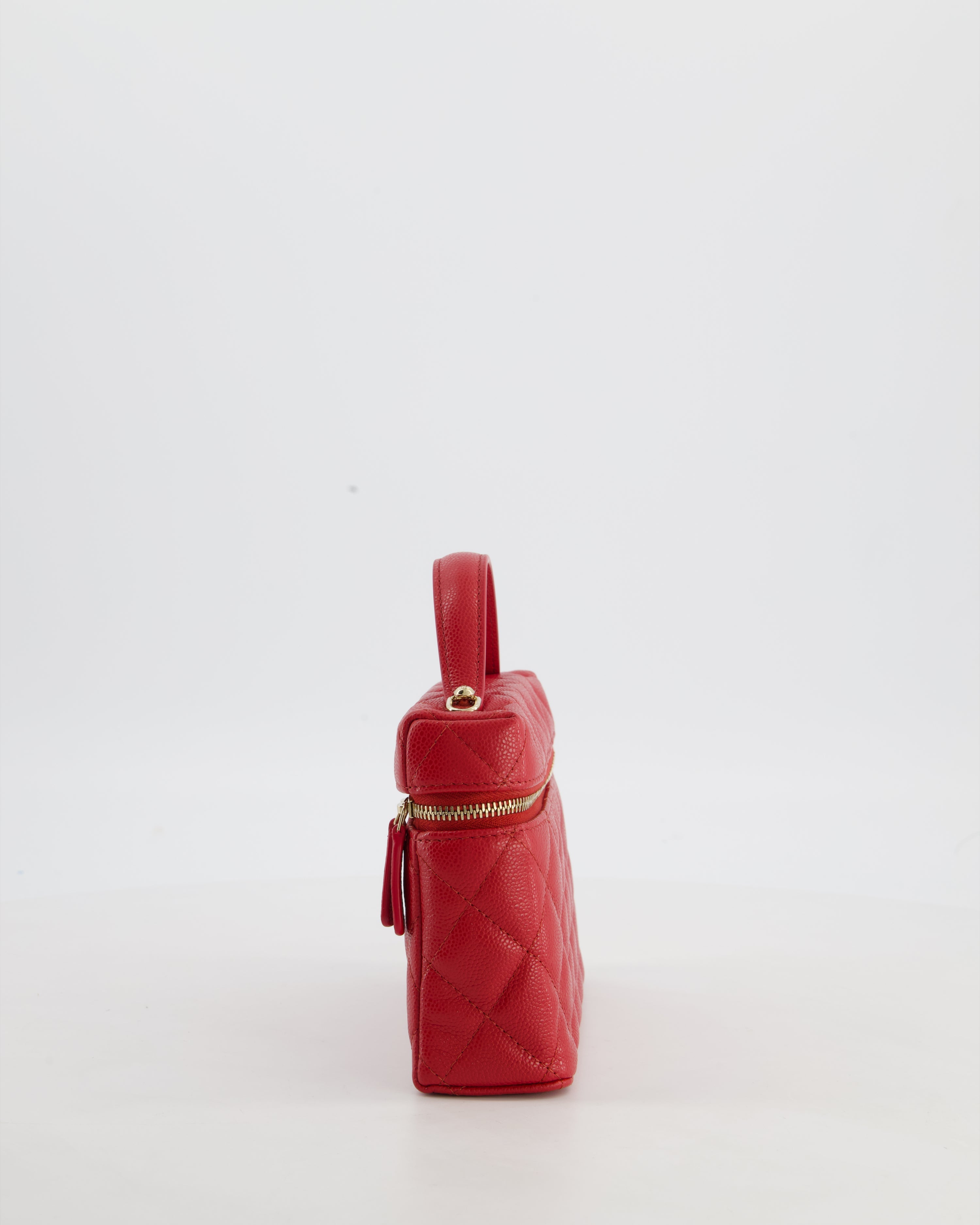 Chanel Red Long Vanity Case Bag in Caviar Leather with Champagne Gold Hardware