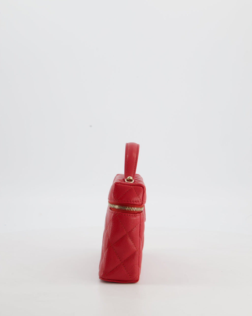 Chanel Red Long Vanity Case Bag in Caviar Leather with Champagne Gold Hardware