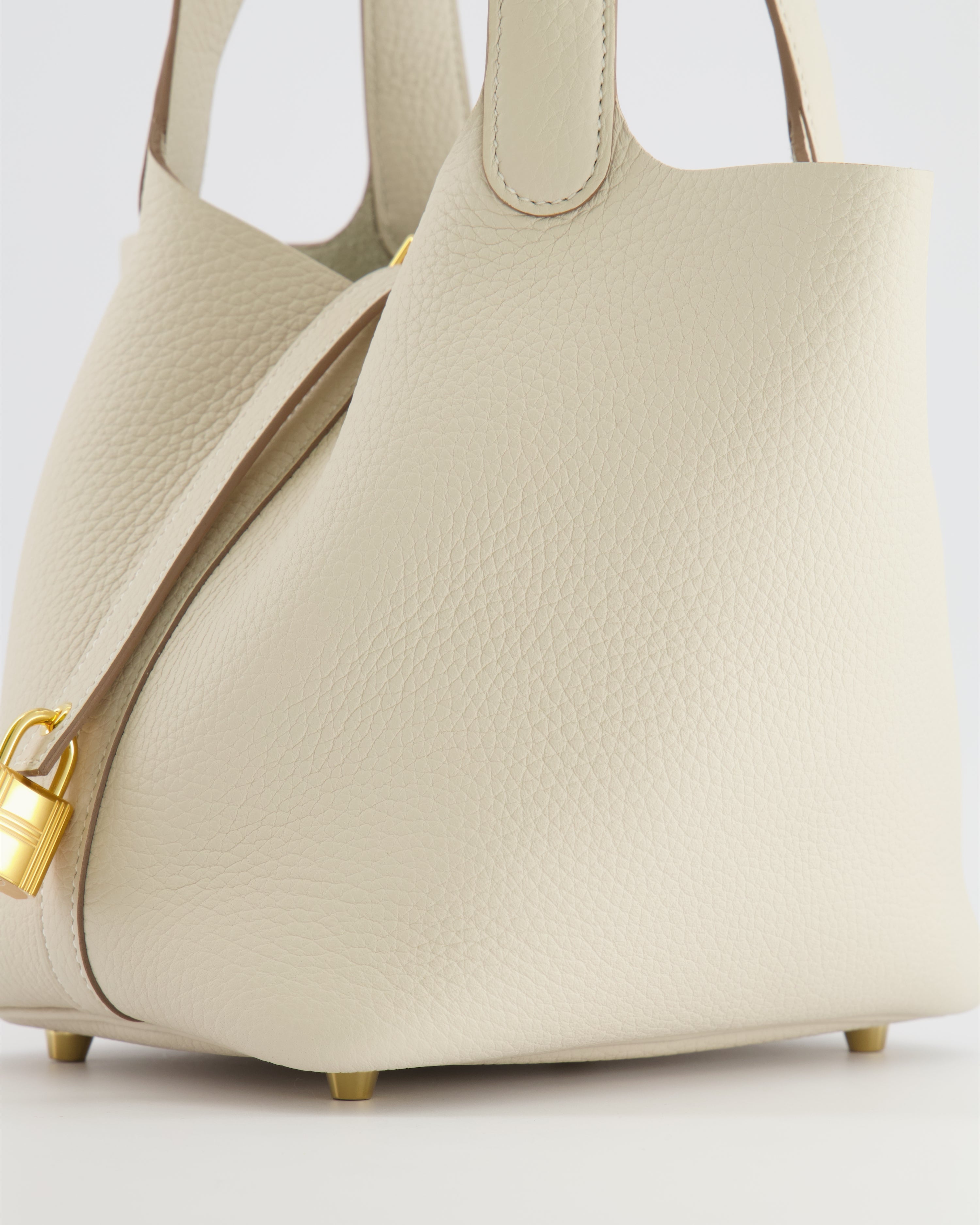*RARE* Hermès Picotin Lock 18 Bag in Craie Clemence Leather with Gold Hardware