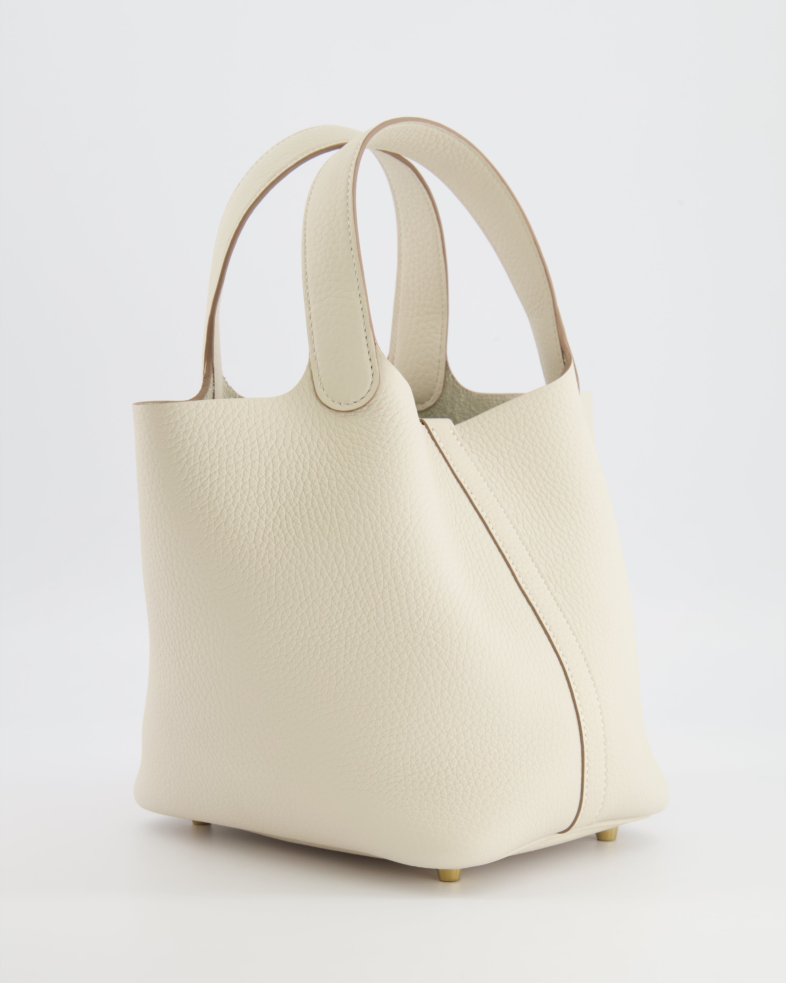 *RARE* Hermès Picotin Lock 18 Bag in Craie Clemence Leather with Gold Hardware