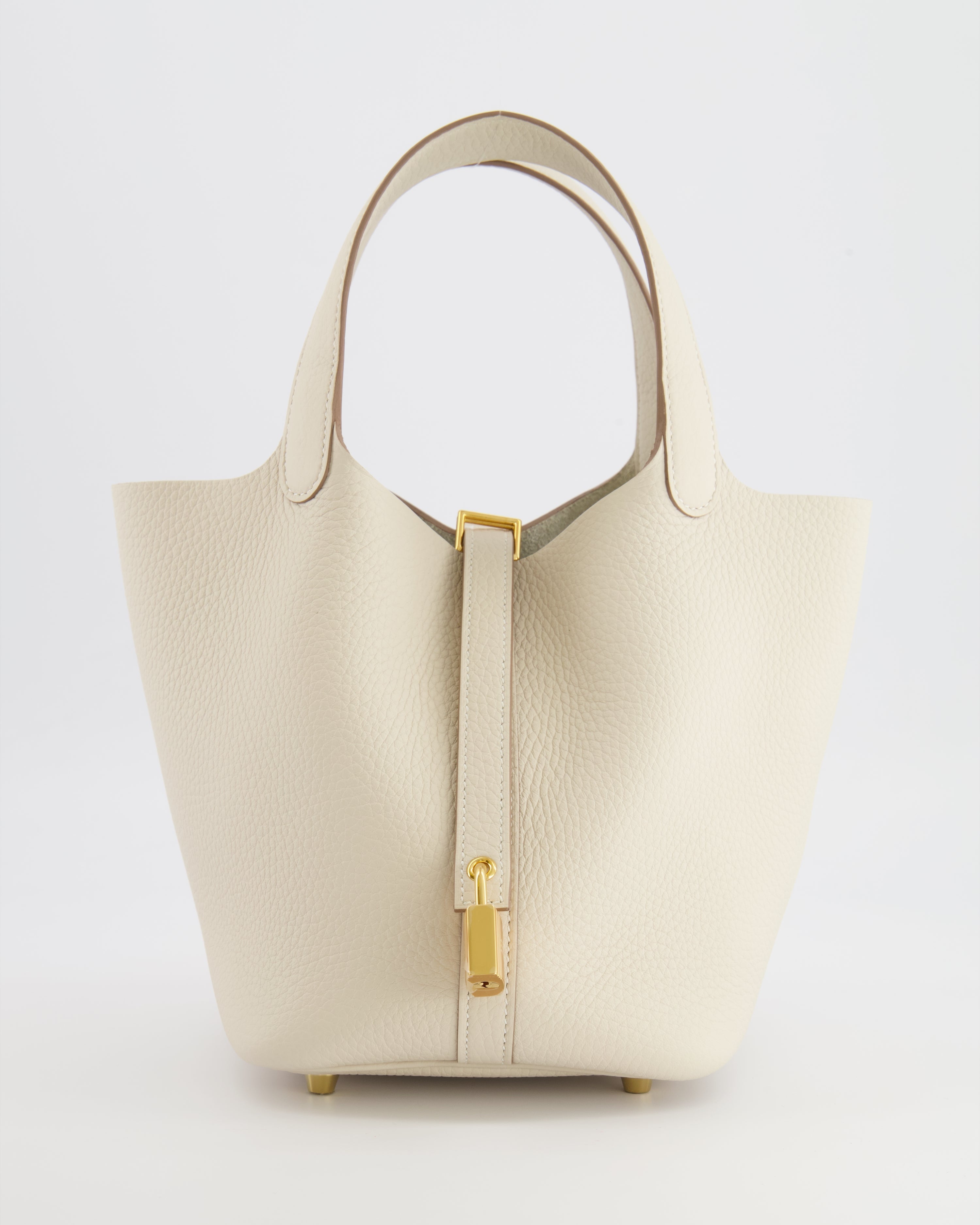 *RARE* Hermès Picotin Lock 18 Bag in Craie Clemence Leather with Gold Hardware