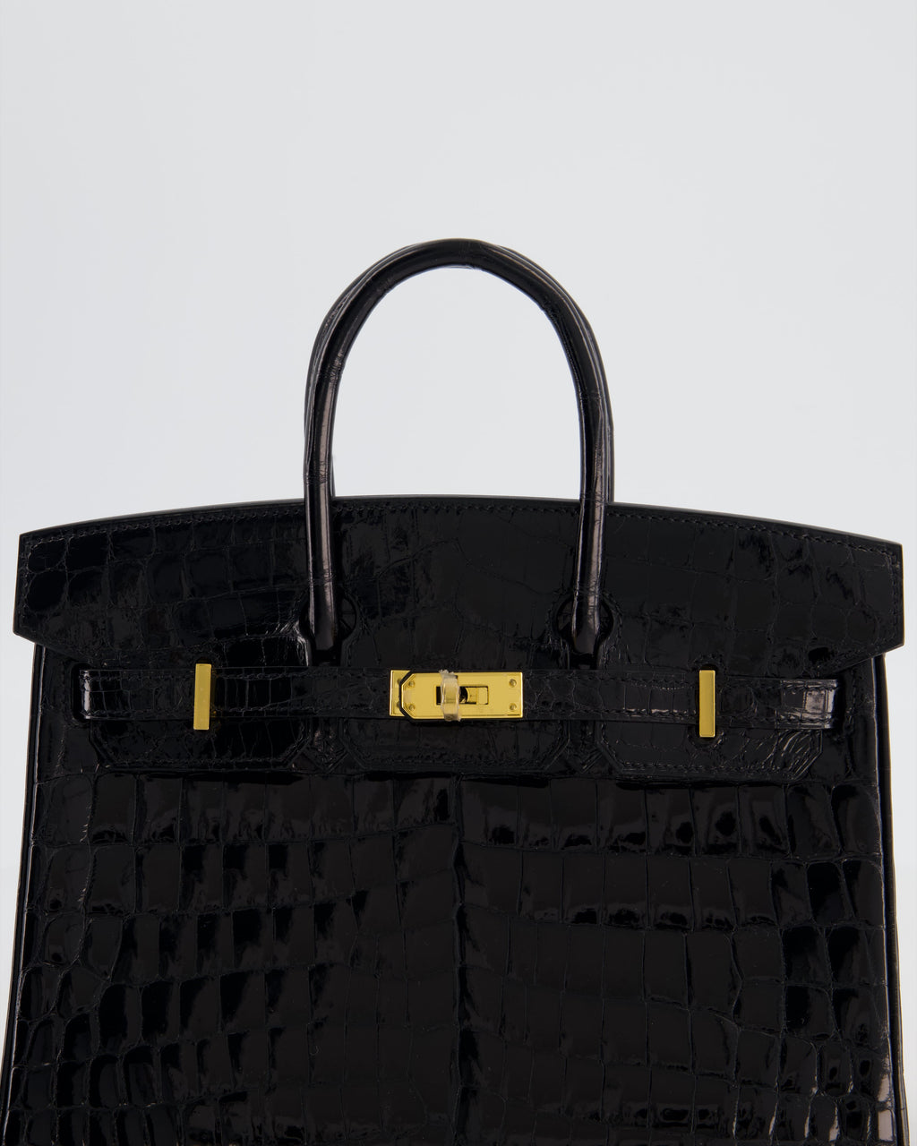 *ULTRA RARE* Hermès Birkin 25 Retourne Bag in Noir Shiny Crocodile Niloticus Leather with Gold Hardware