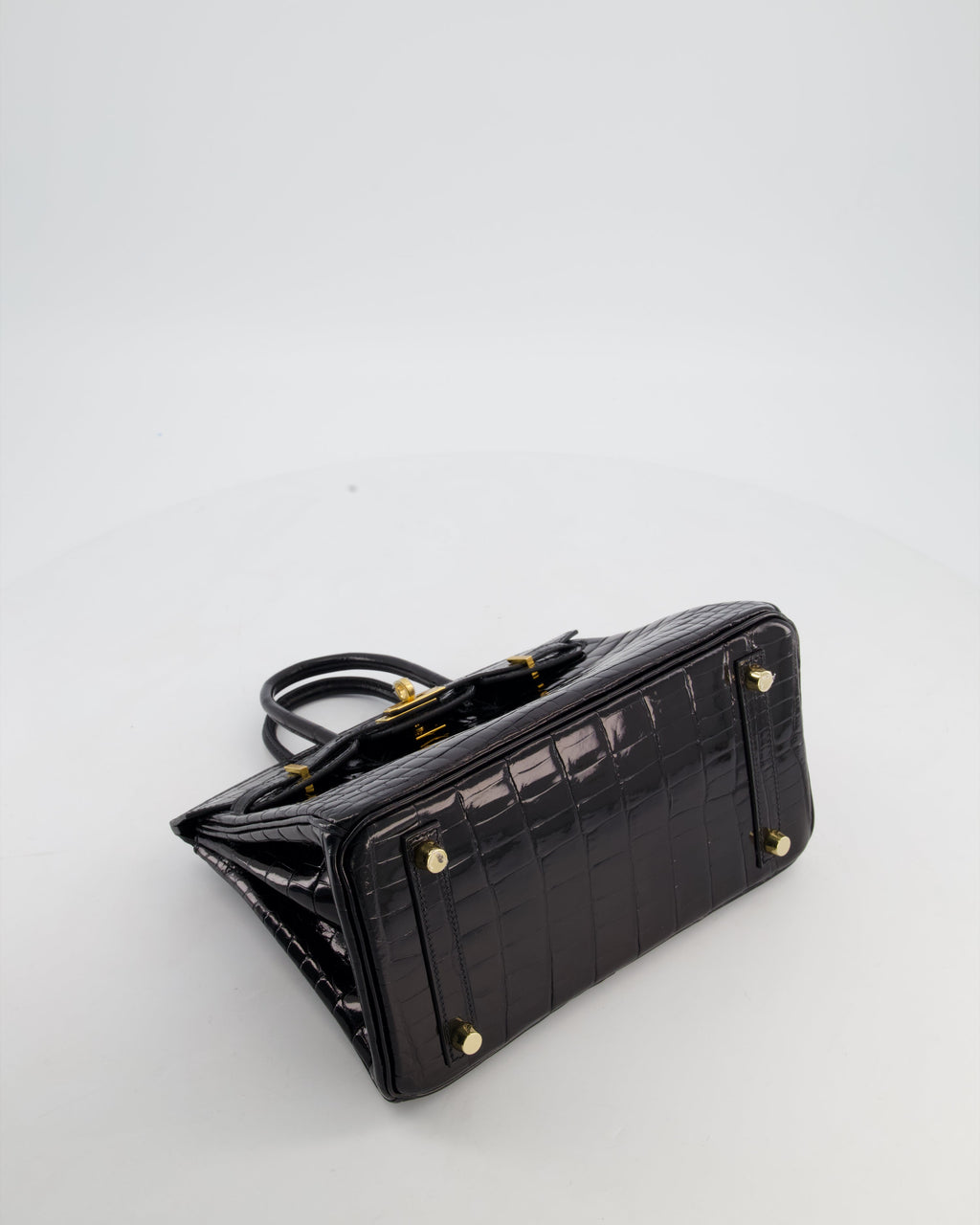 *ULTRA RARE* Hermès Birkin 25 Retourne Bag in Noir Shiny Crocodile Niloticus Leather with Gold Hardware