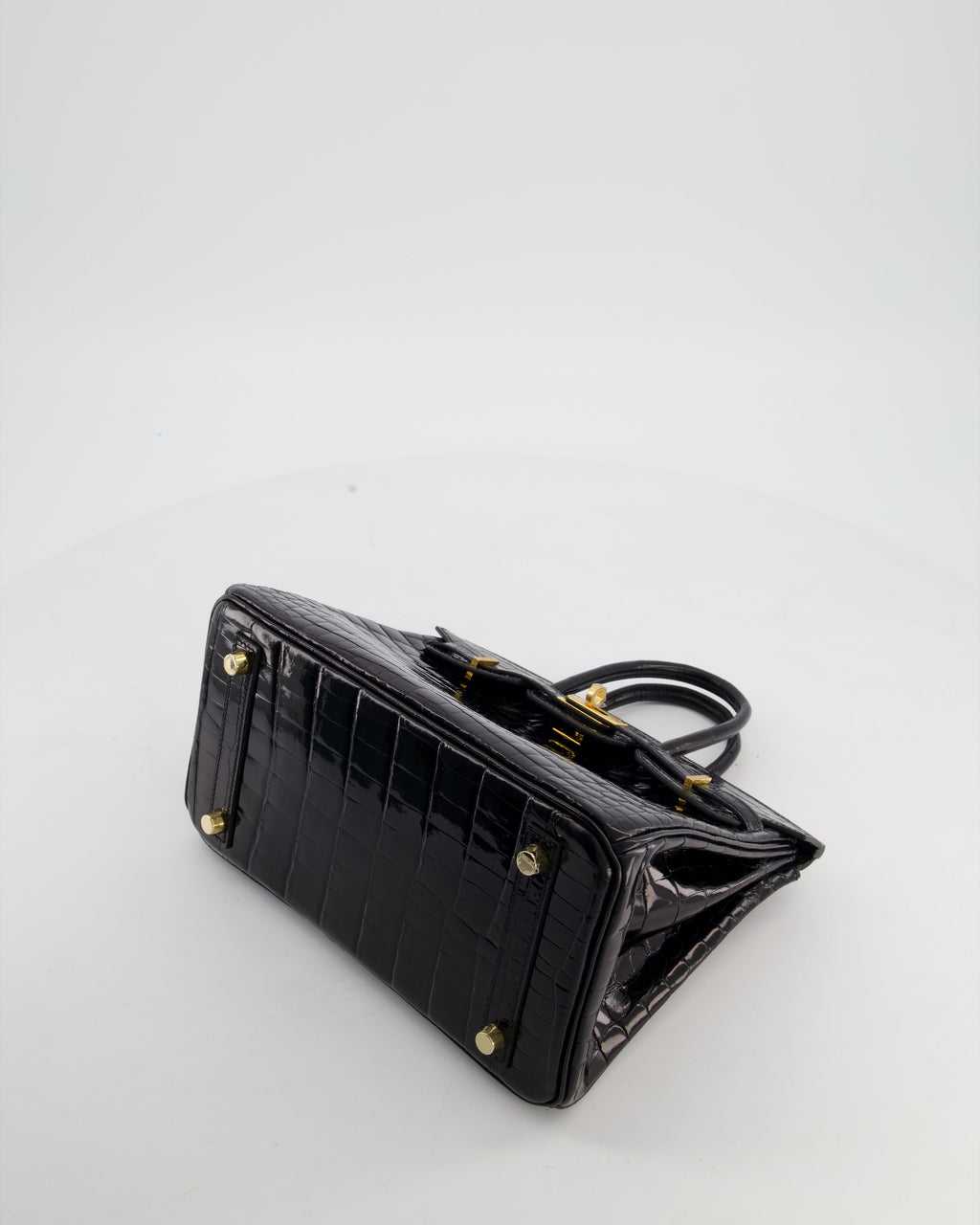 *ULTRA RARE* Hermès Birkin 25 Retourne Bag in Noir Shiny Crocodile Niloticus Leather with Gold Hardware