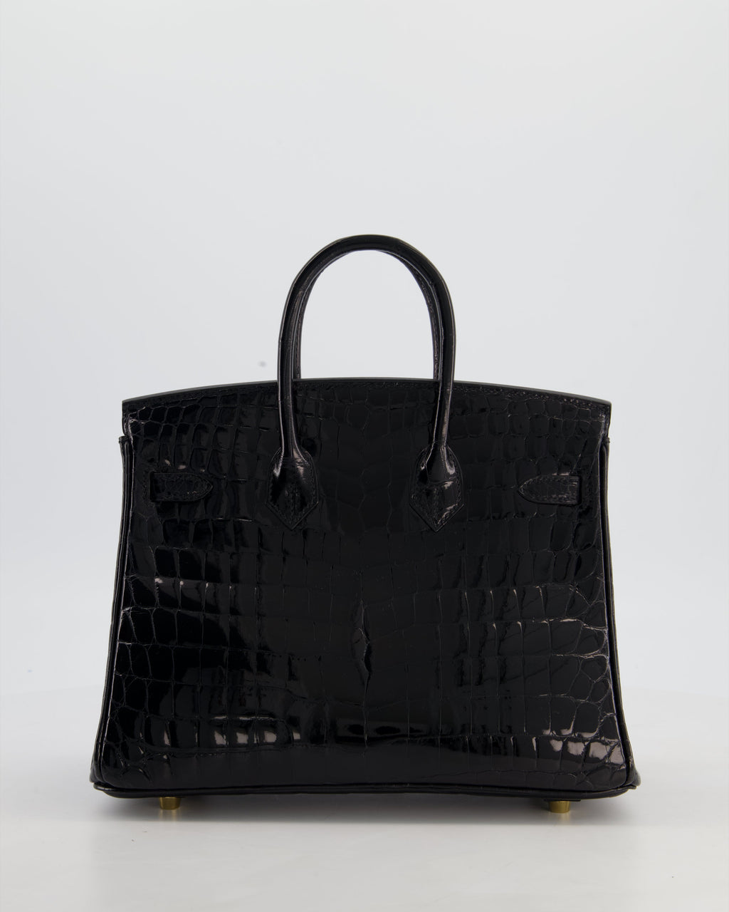*ULTRA RARE* Hermès Birkin 25 Retourne Bag in Noir Shiny Crocodile Niloticus Leather with Gold Hardware