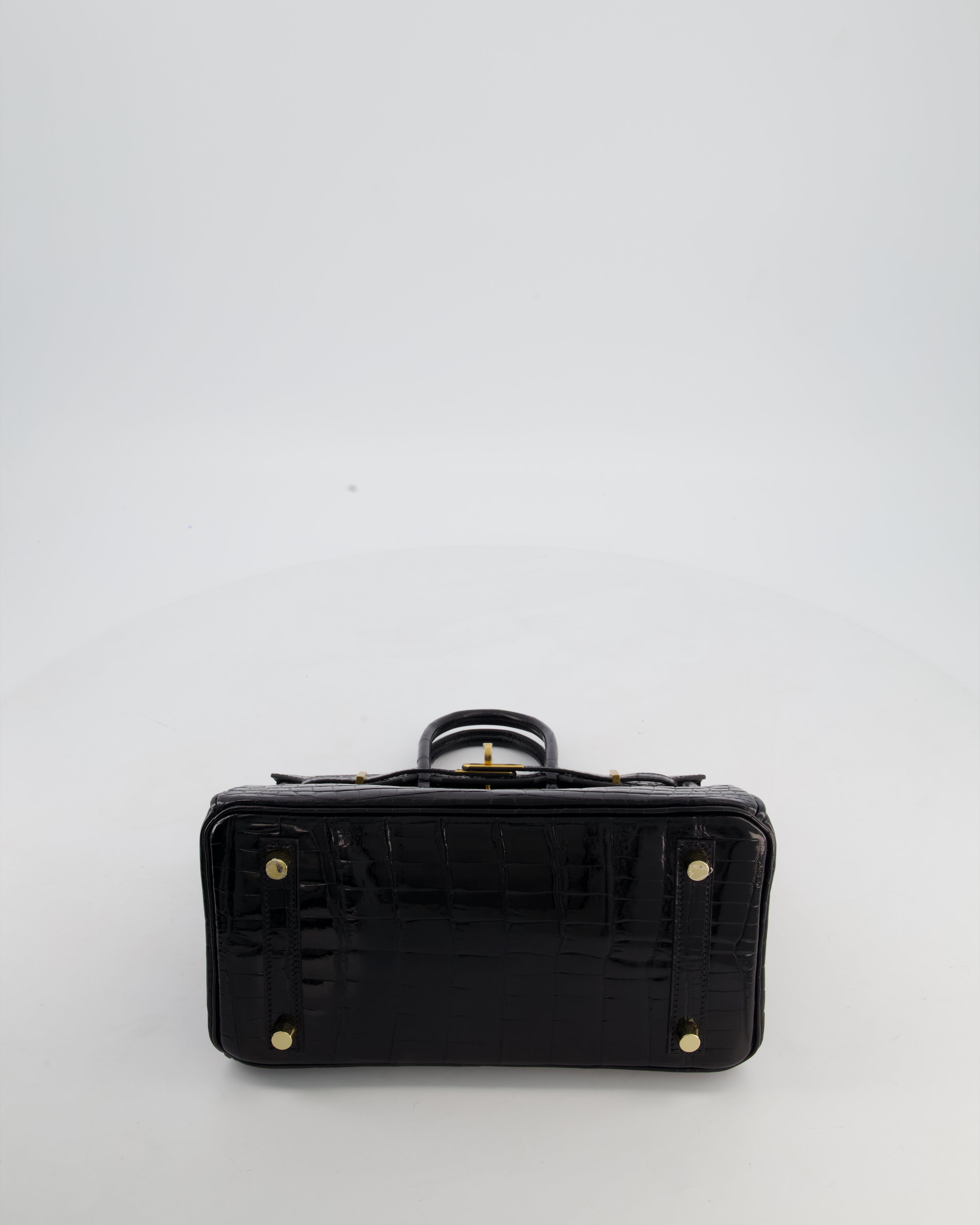 *ULTRA RARE* Hermès Birkin 25 Retourne Bag in Noir Shiny Crocodile Niloticus Leather with Gold Hardware