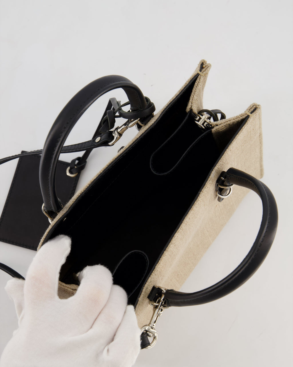 Balenciaga Beige Canvas Mini Papier A4 Tote Bag with a Black Trim and Silver Hardware