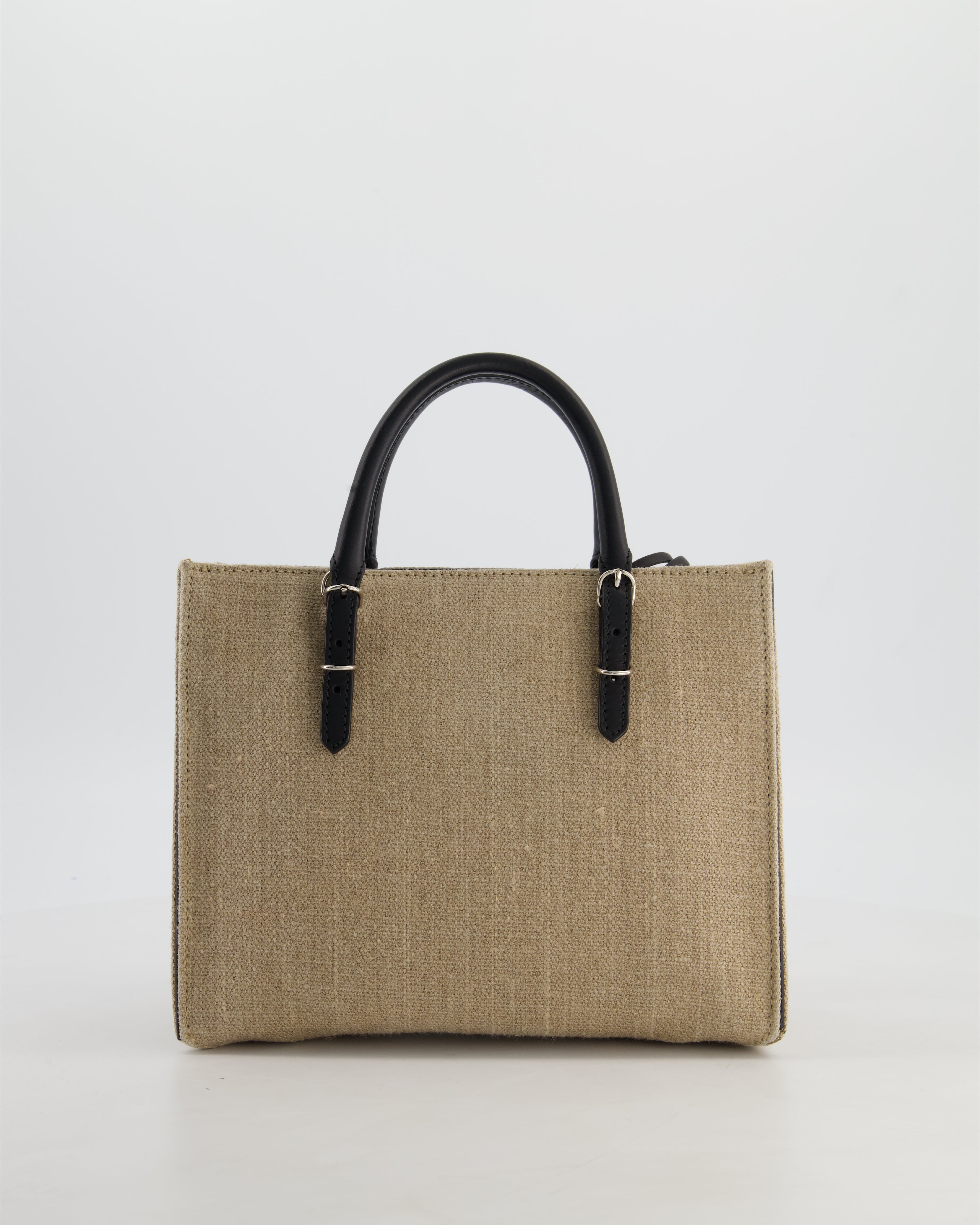 Balenciaga Beige Canvas Mini Papier A4 Tote Bag with a Black Trim and Silver Hardware