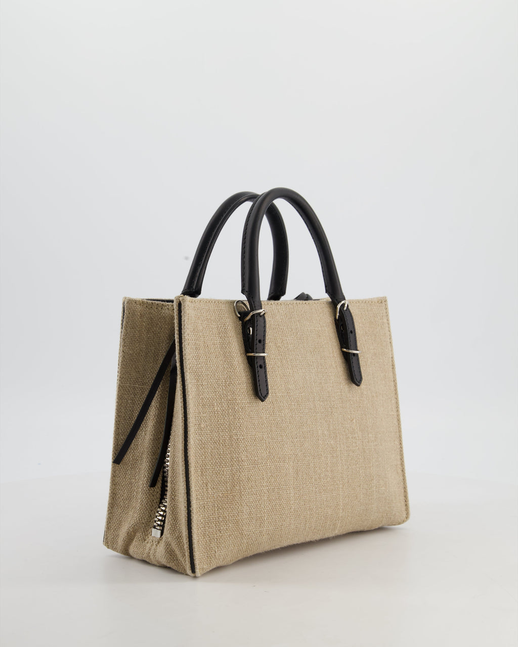 Balenciaga Beige Canvas Mini Papier A4 Tote Bag with a Black Trim and Silver Hardware