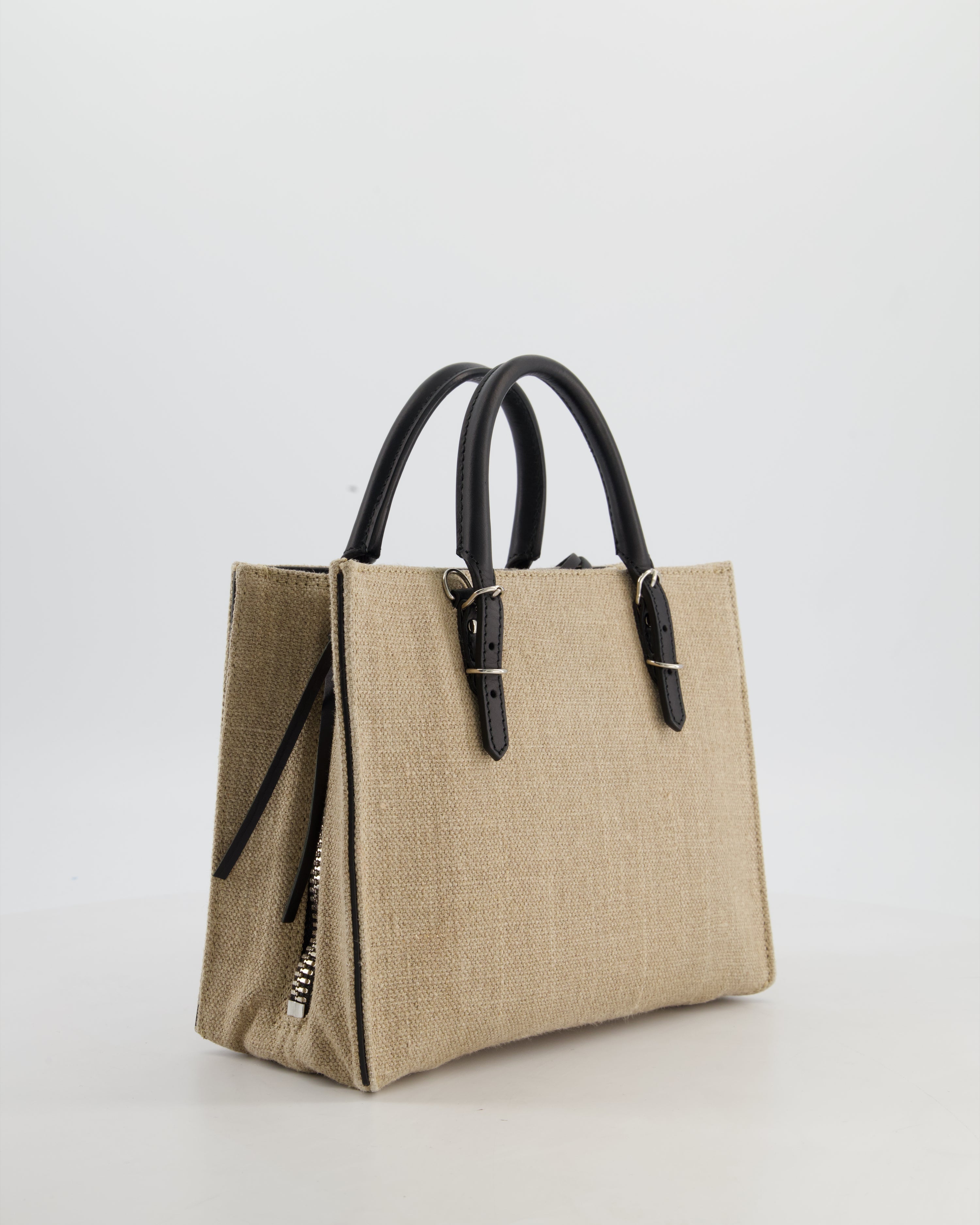 Balenciaga Beige Canvas Mini Papier A4 Tote Bag with a Black Trim and Silver Hardware