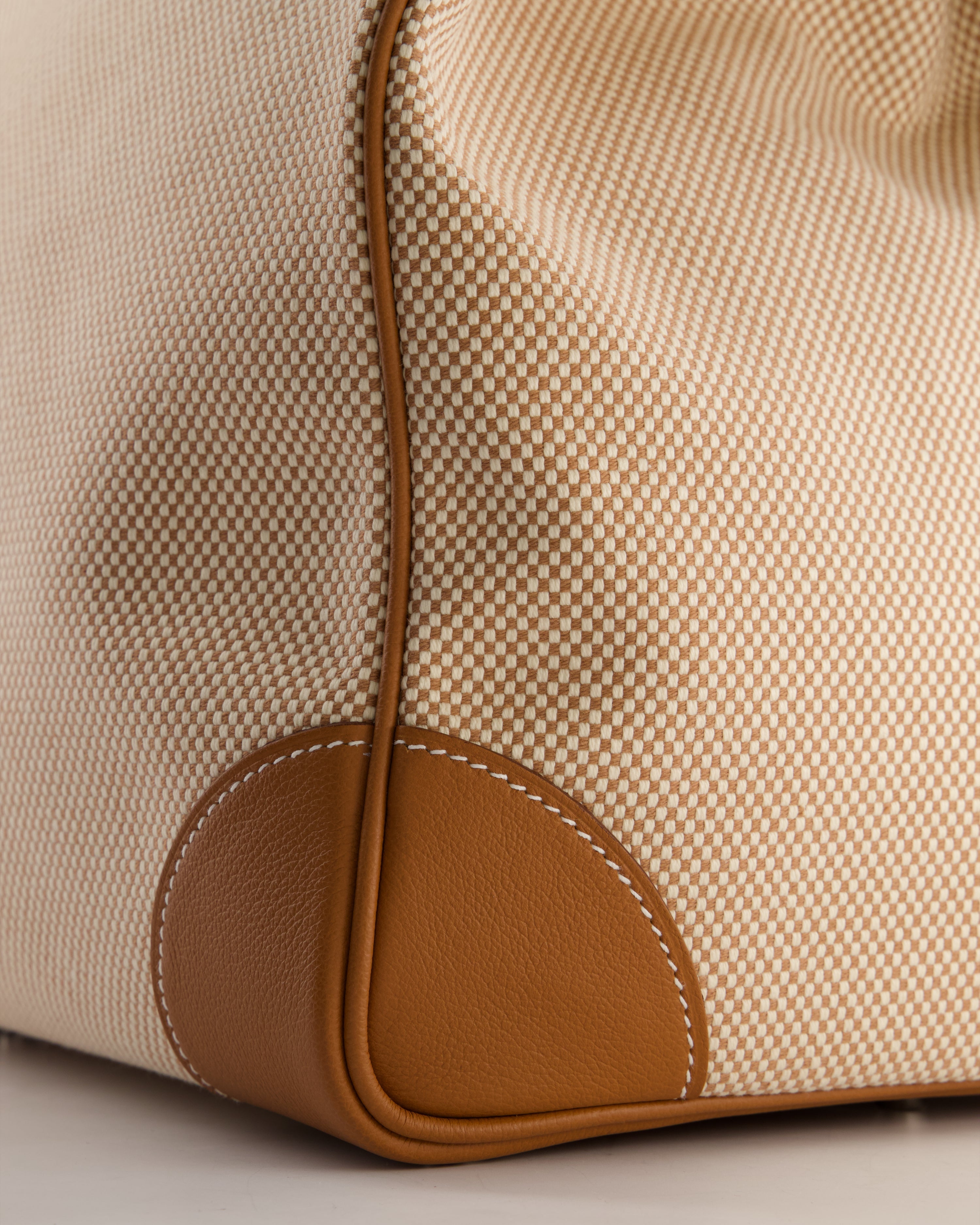 *RARE* Hermès Haut à Courroies HAC 50 Bag in Gold Evercolour Leather &  Écru/Beige Toile Cross Canvas with Palladium Hardware