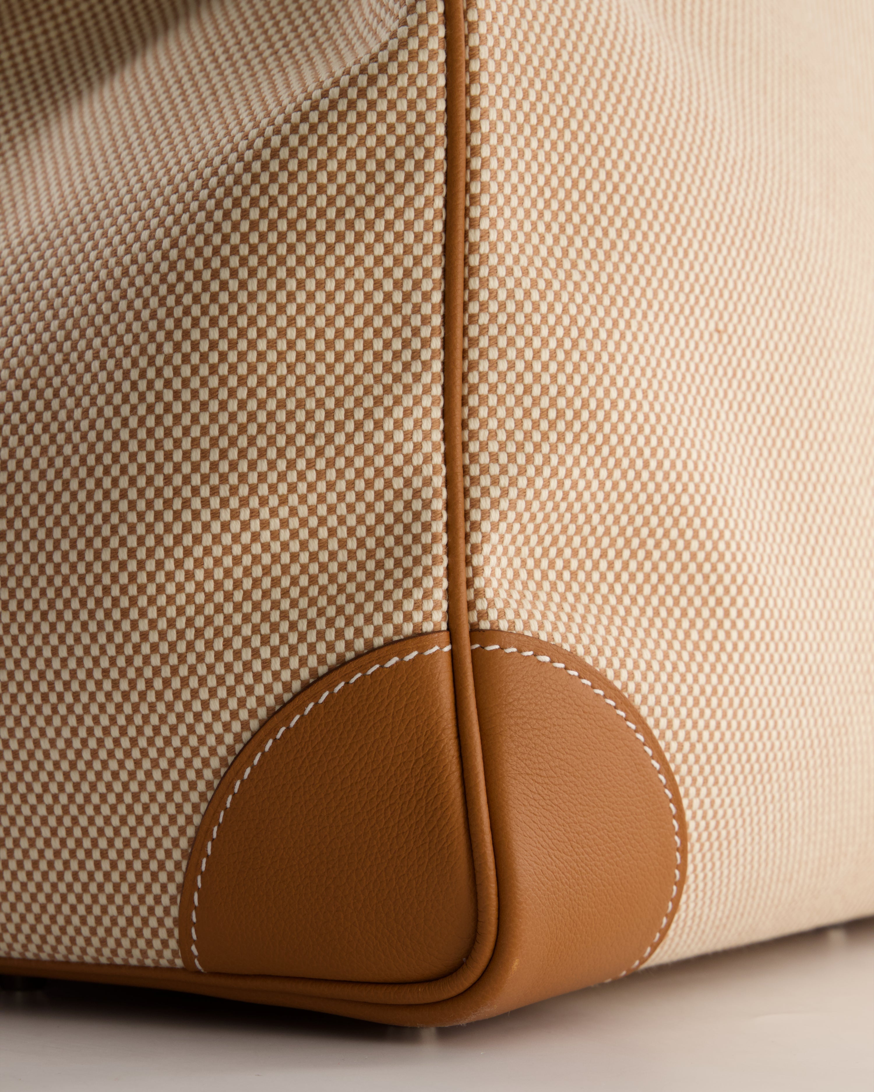 *RARE* Hermès Haut à Courroies HAC 50 Bag in Gold Evercolour Leather &  Écru/Beige Toile Cross Canvas with Palladium Hardware