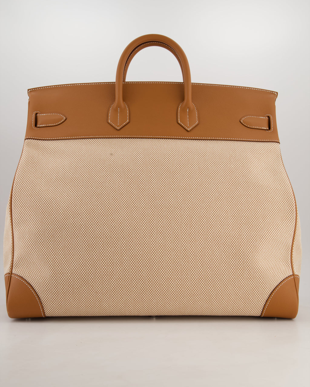 *RARE* Hermès Haut à Courroies HAC 50 Bag in Gold Evercolour Leather &  Écru/Beige Toile Cross Canvas with Palladium Hardware