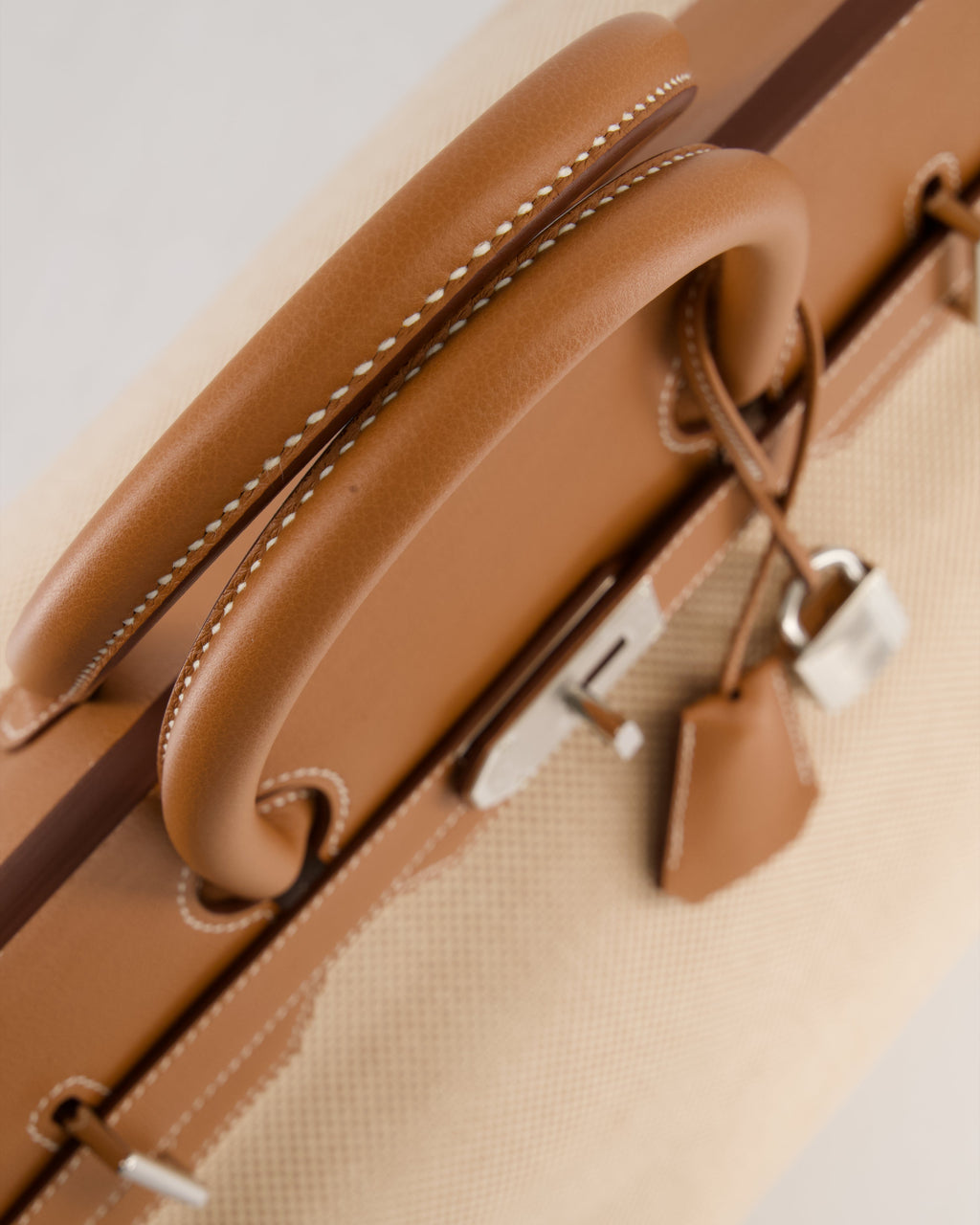 *RARE* Hermès Haut à Courroies HAC 50 Bag in Gold Evercolour Leather &  Écru/Beige Toile Cross Canvas with Palladium Hardware