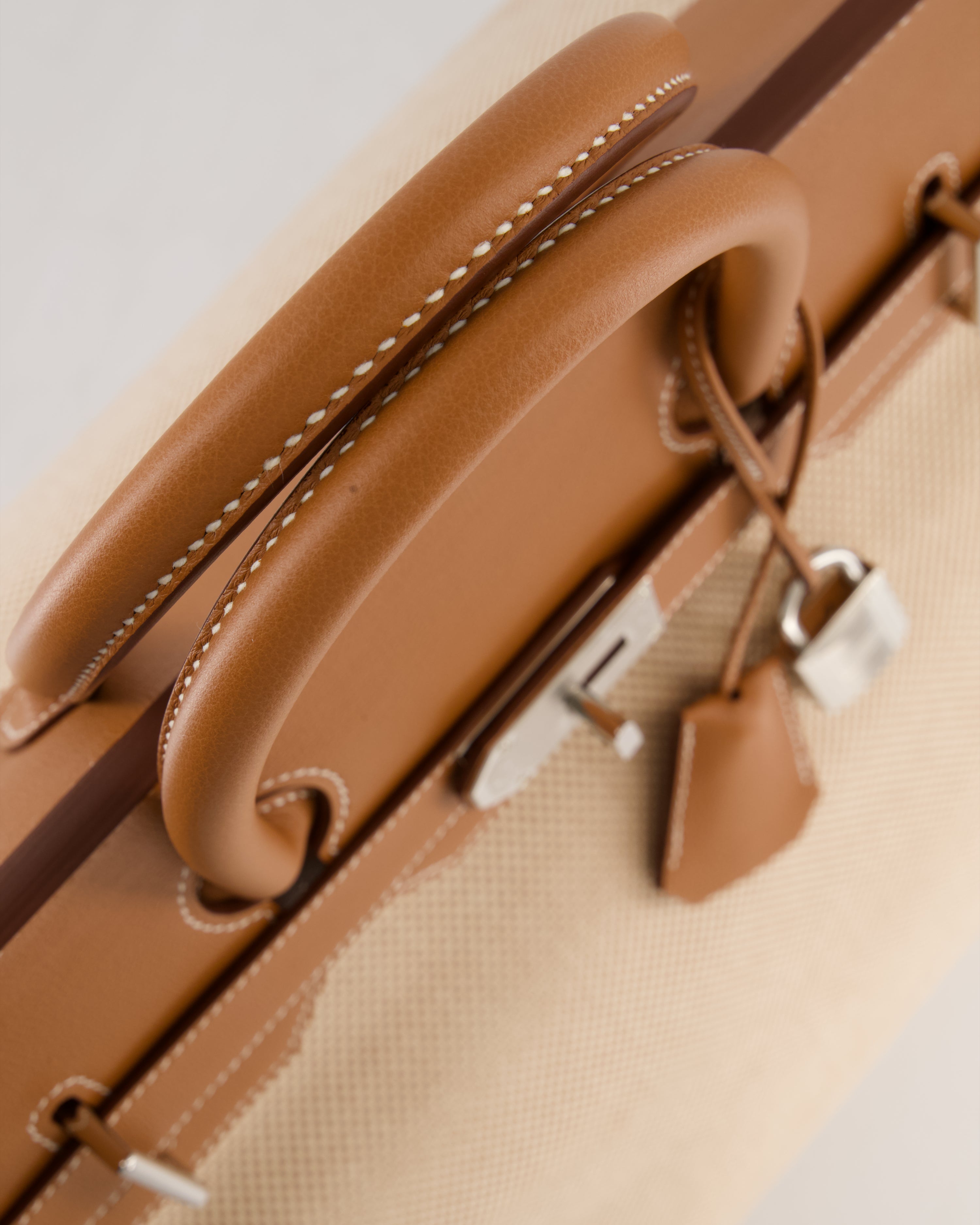 *RARE* Hermès Haut à Courroies HAC 50 Bag in Gold Evercolour Leather &  Écru/Beige Toile Cross Canvas with Palladium Hardware