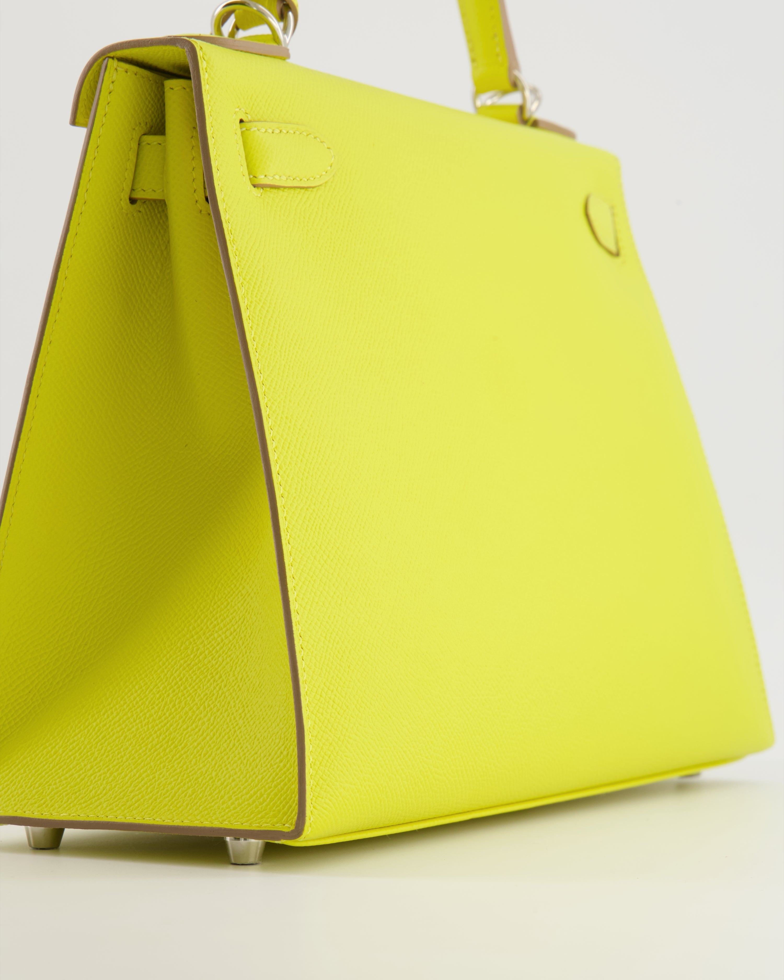 Hermès Kelly 28 Sellier Bag in Lime Epsom Leather with Palladium Hardware