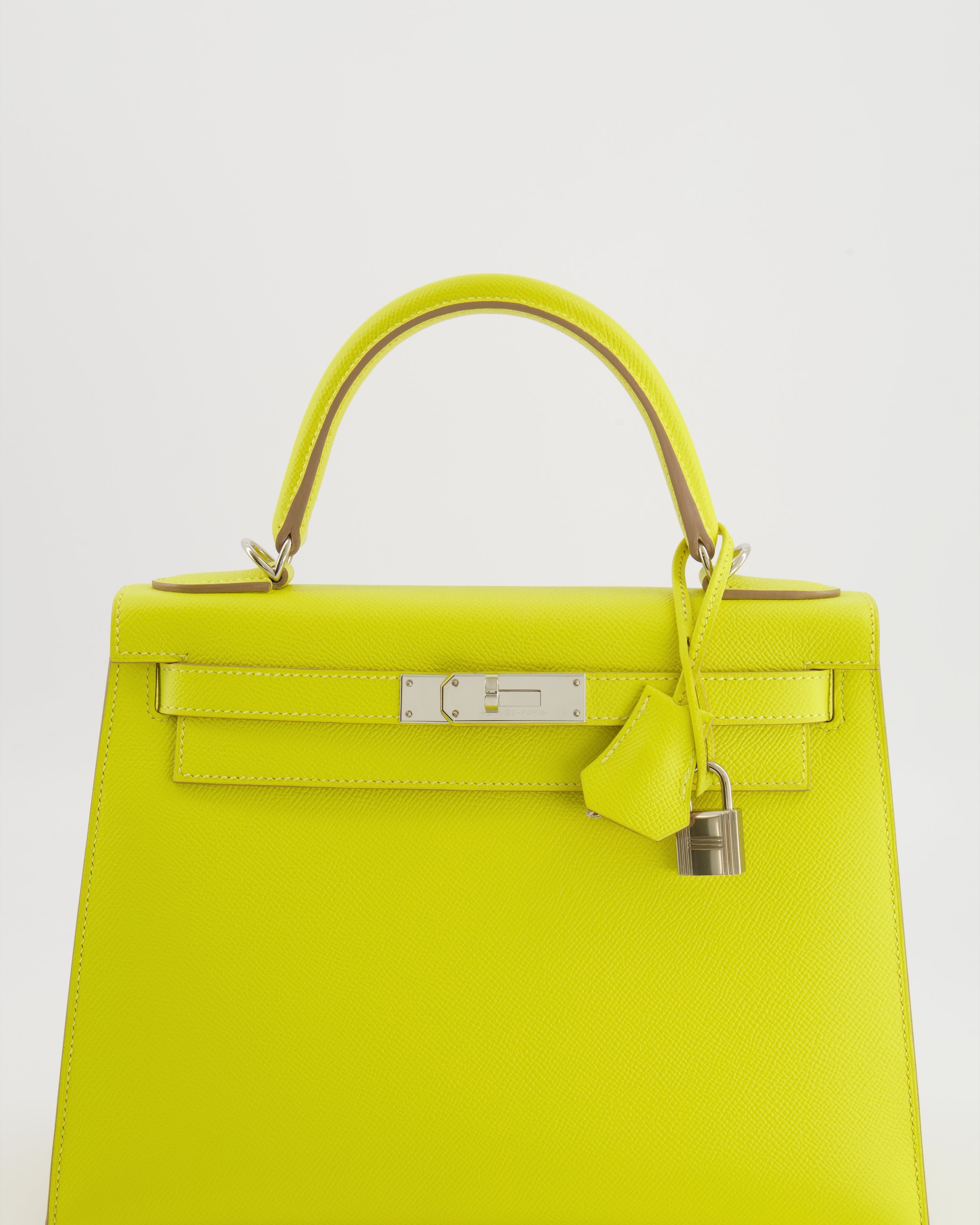 Hermès Kelly 28 Sellier Bag in Lime Epsom Leather with Palladium Hardware