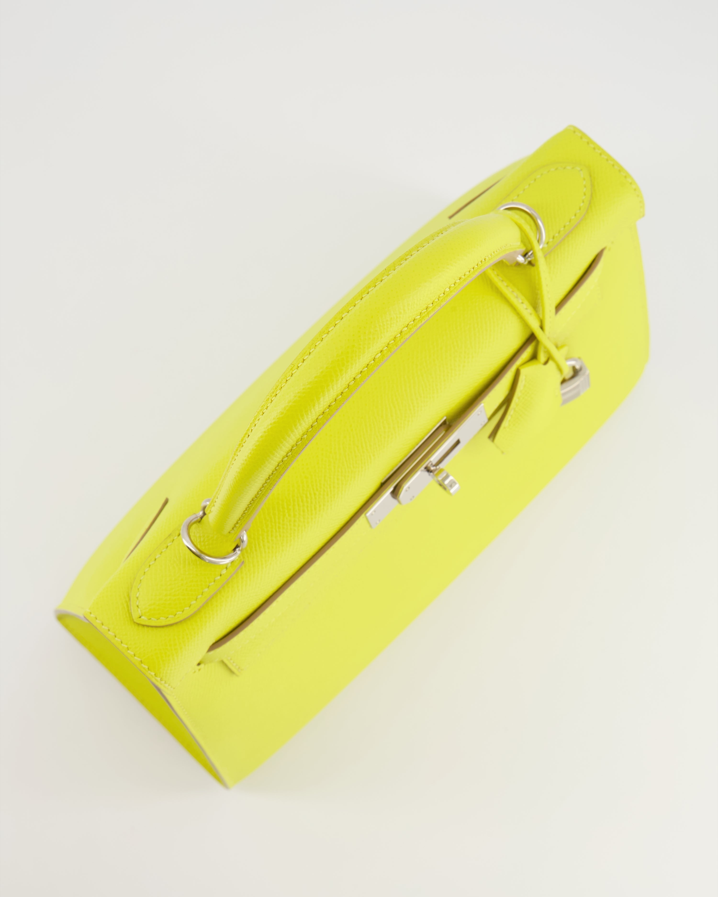 Hermès Kelly 28 Sellier Bag in Lime Epsom Leather with Palladium Hardware