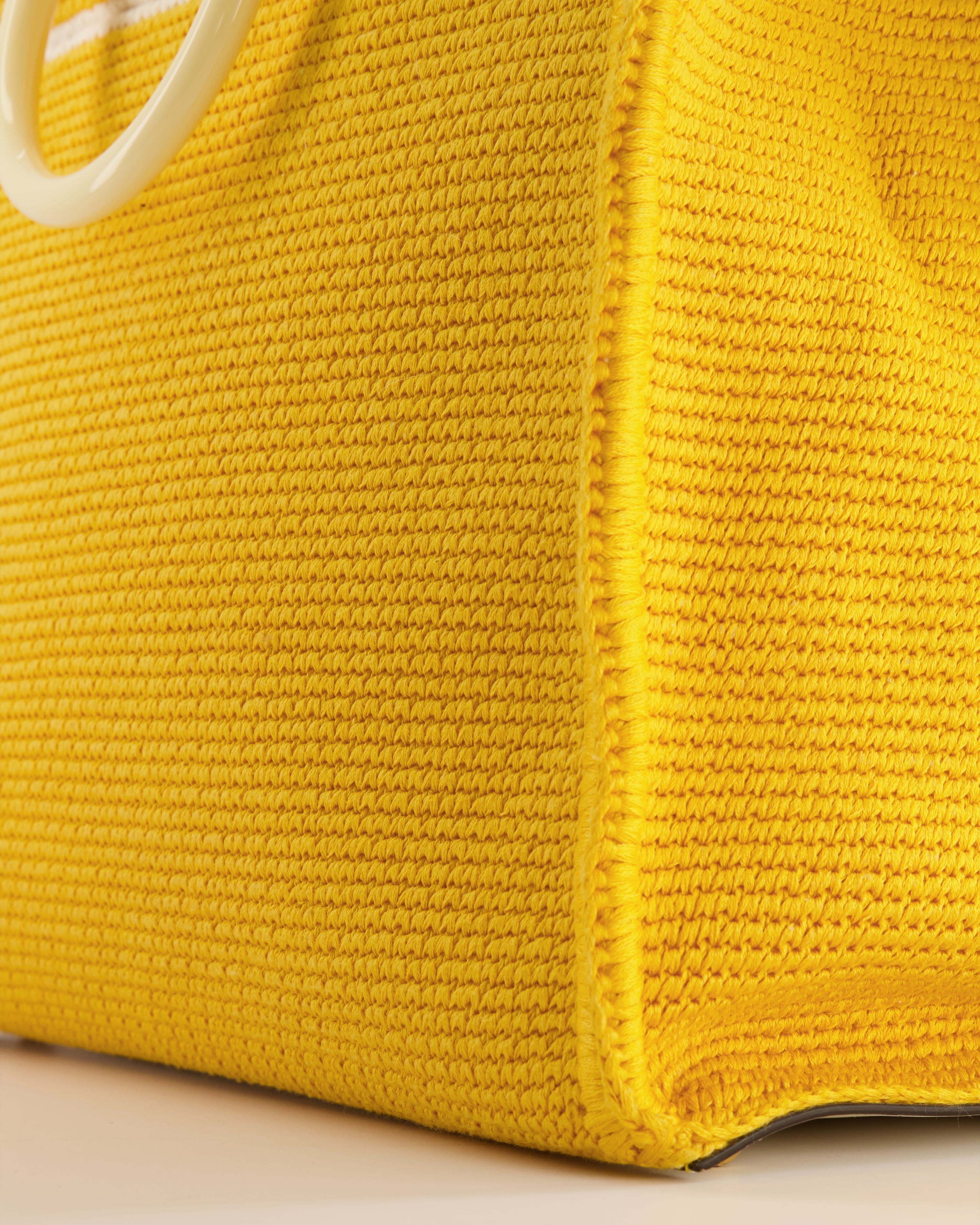 Fendi Sunshine Tote Bag in Yellow and White Crochet Canvas with Gold Hardware