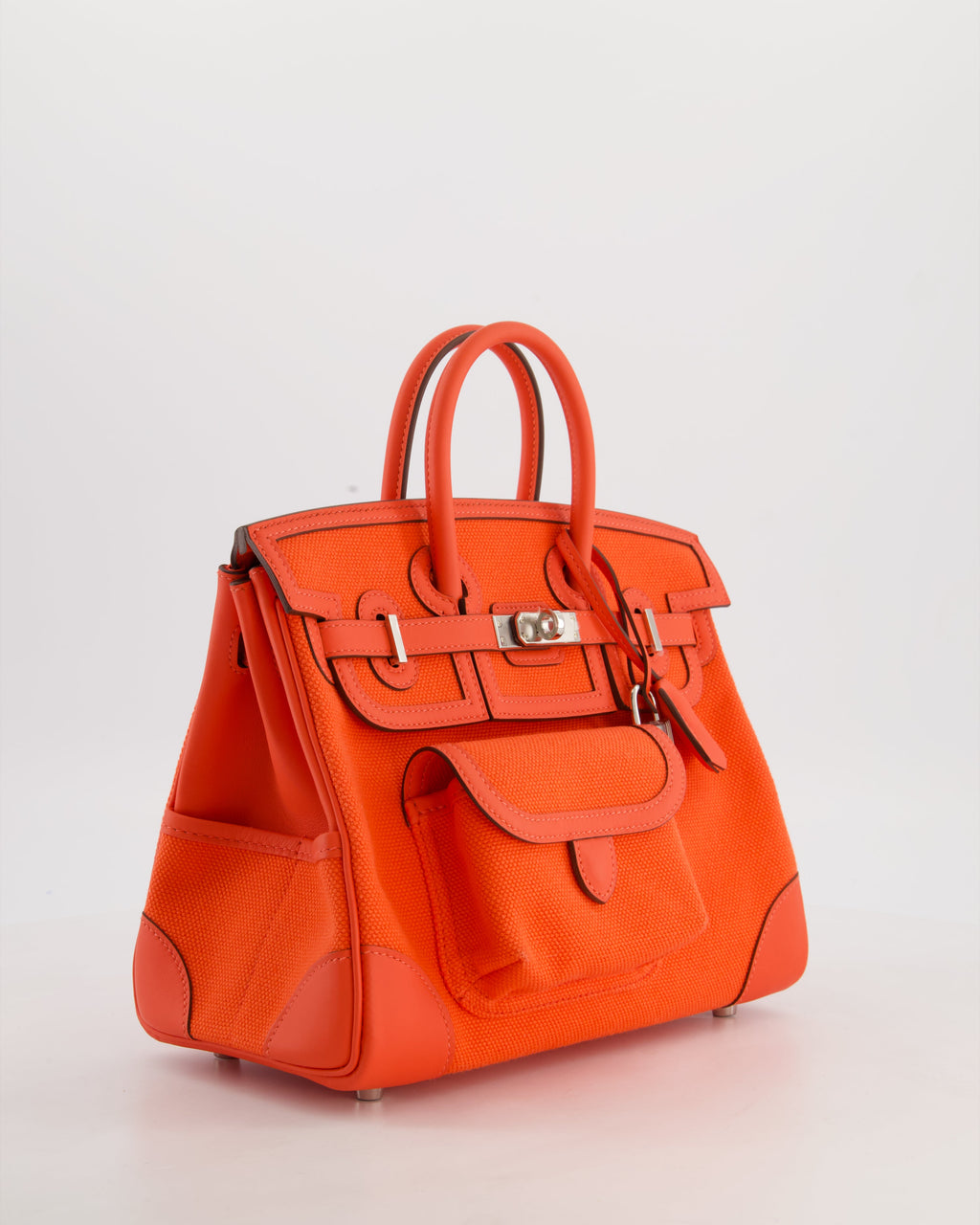 *SUPER HOT & RARE* Hermès Birkin 25 Cargo Bag in Orange Field Toile Goeland and Orange Field Swift Leather with Palladium Hardware