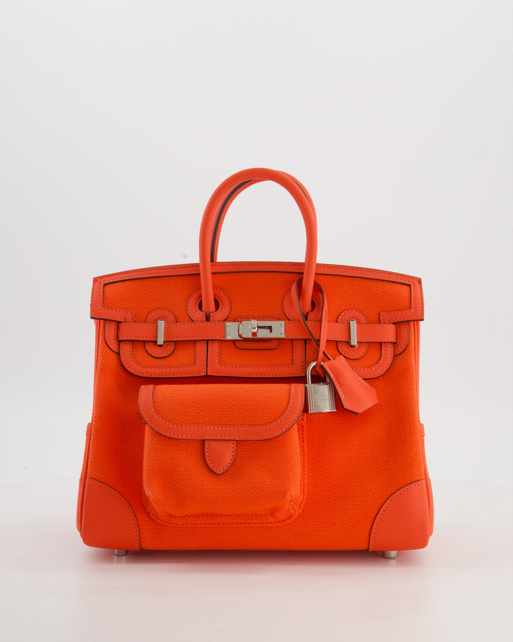 *SUPER HOT & RARE* Hermès Birkin 25 Cargo Bag in Orange Field Toile Goeland and Orange Field Swift Leather with Palladium Hardware