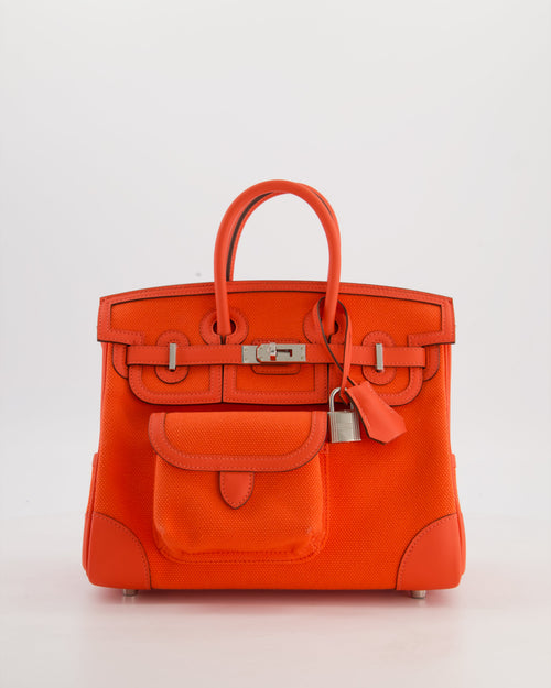 *SUPER HOT & RARE* Hermès Birkin 25 Cargo Bag in Orange Field Toile Goeland and Orange Field Swift Leather with Palladium Hardware