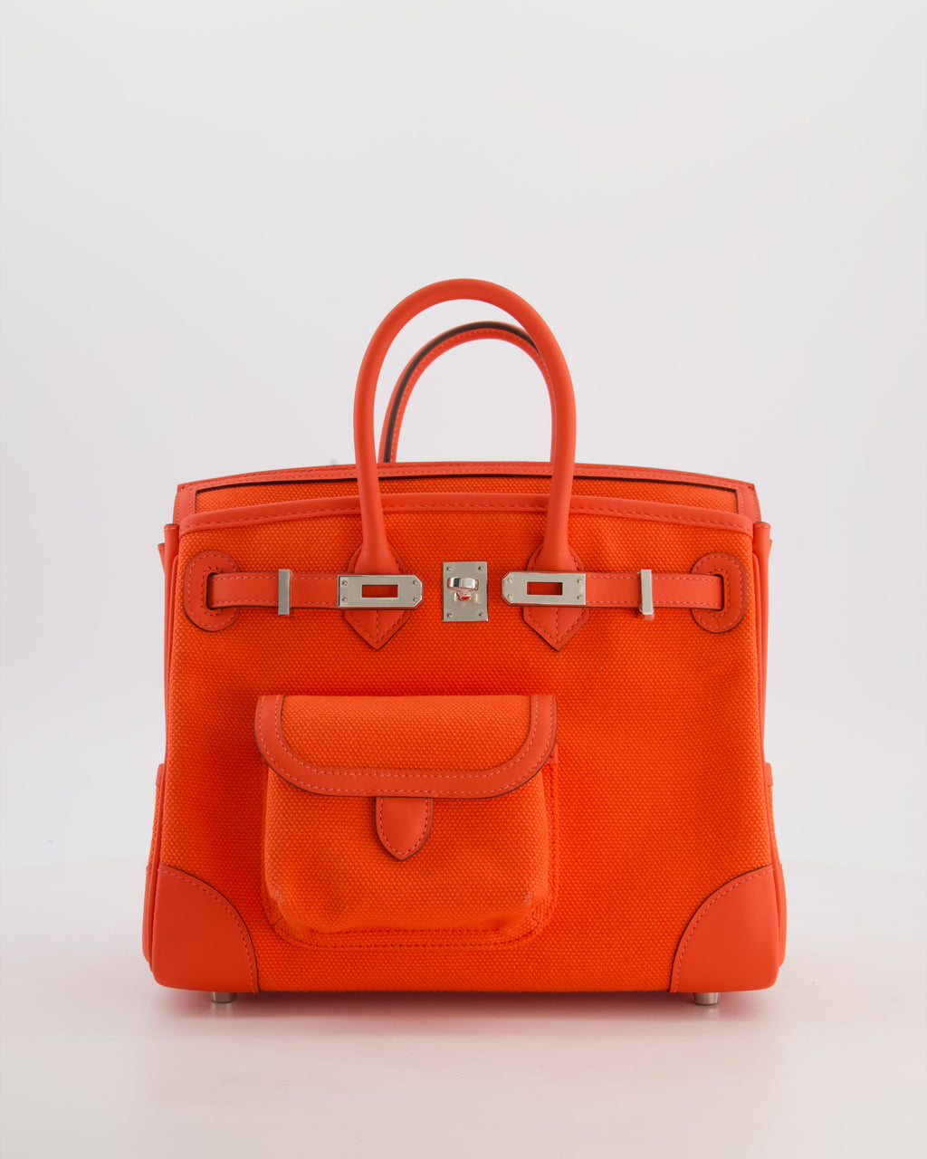 *SUPER HOT & RARE* Hermès Birkin 25 Cargo Bag in Orange Field Toile Goeland and Orange Field Swift Leather with Palladium Hardware