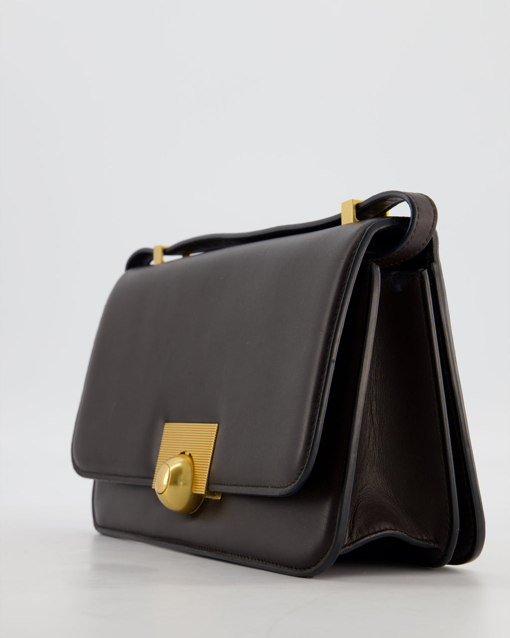 Bottega Veneta Brown Spazzolato Calfskin Leather Shoulder Bag with Brushed Gold Hardware