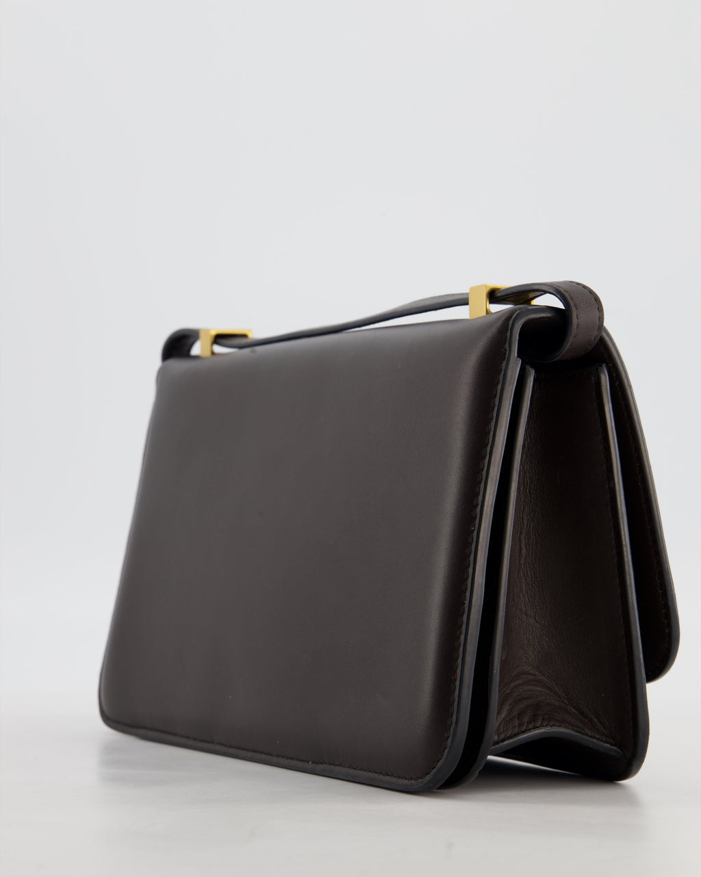 Bottega Veneta Brown Spazzolato Calfskin Leather Shoulder Bag with Brushed Gold Hardware