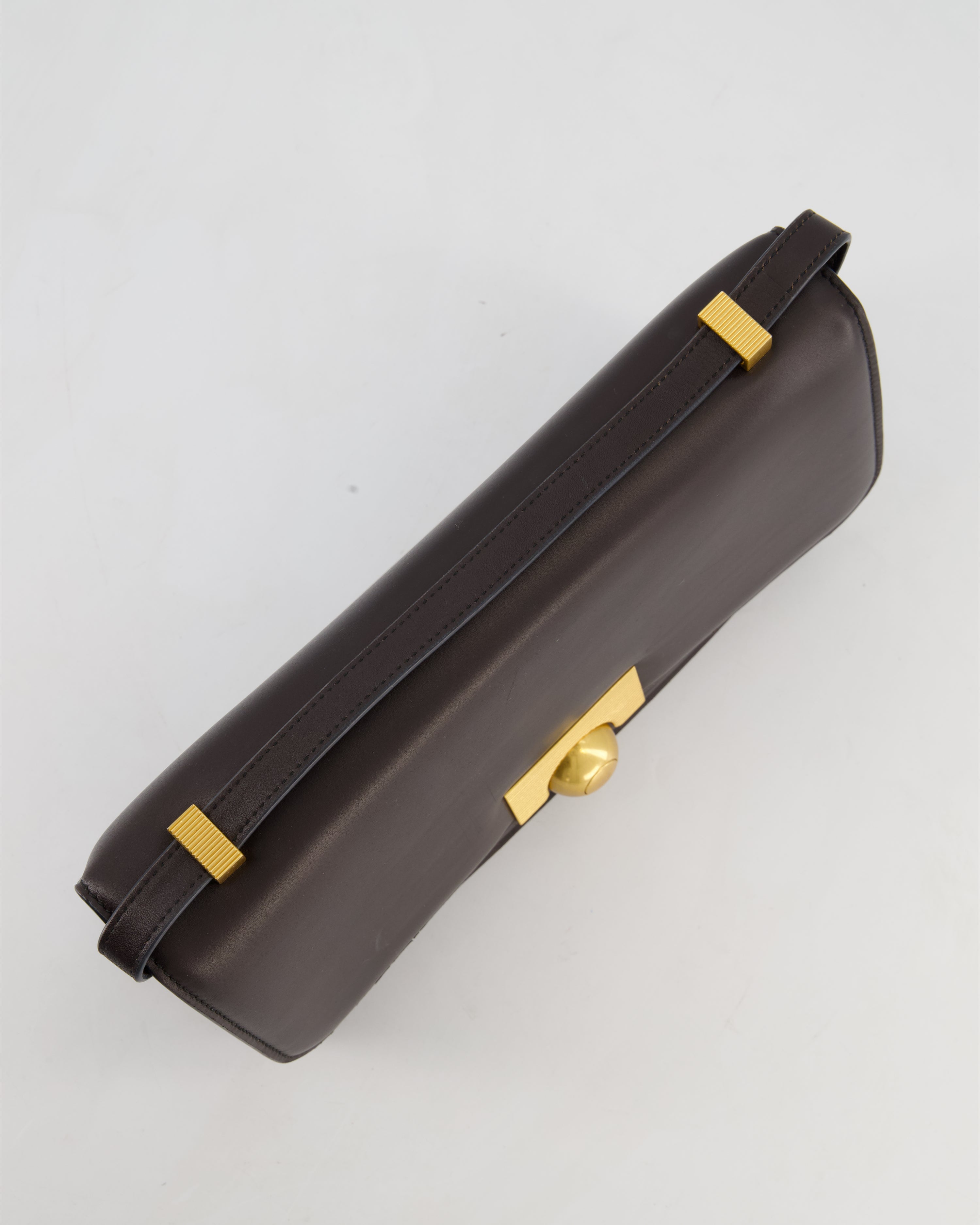 Bottega Veneta Brown Spazzolato Calfskin Leather Shoulder Bag with Brushed Gold Hardware