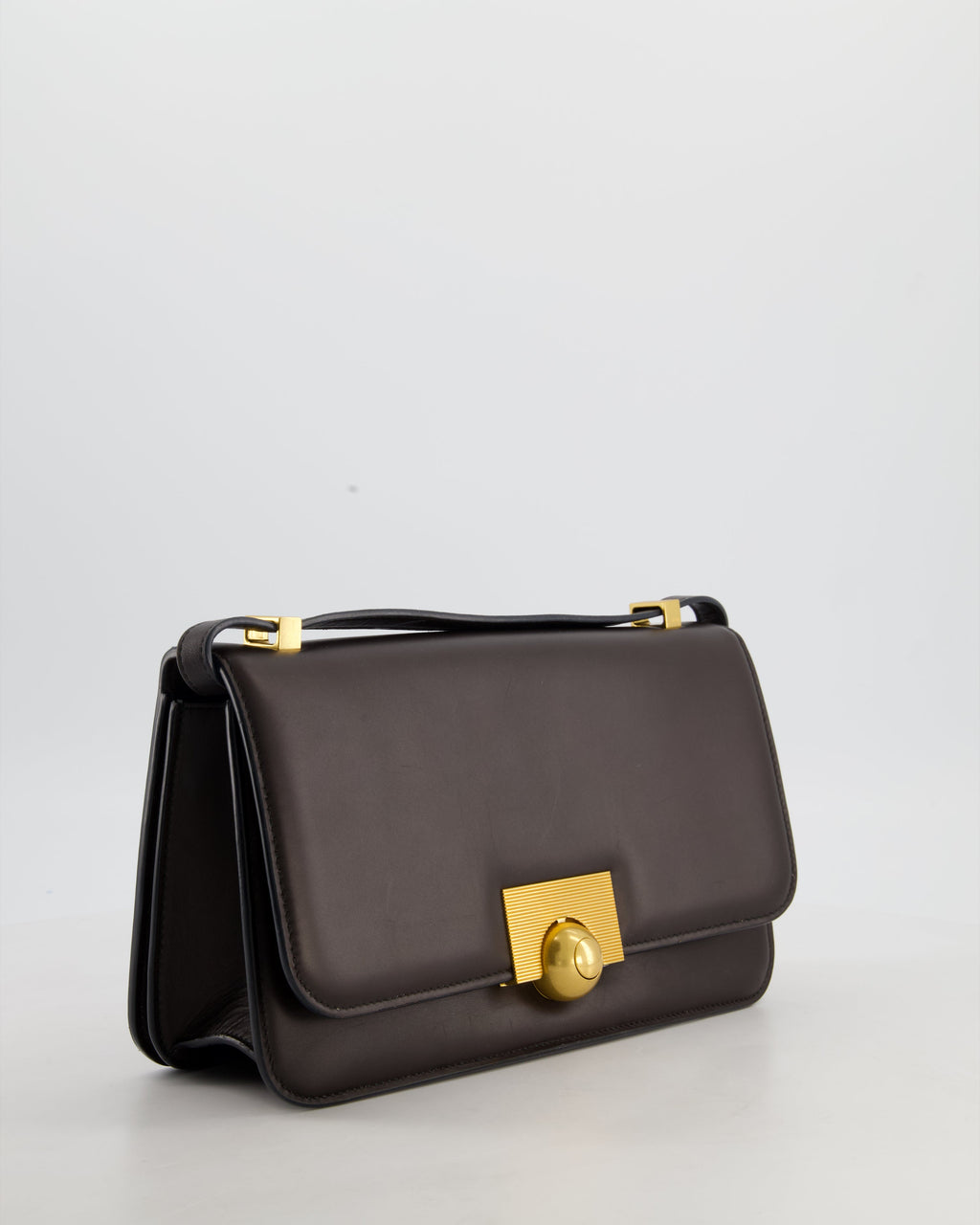 Bottega Veneta Brown Spazzolato Calfskin Leather Shoulder Bag with Brushed Gold Hardware