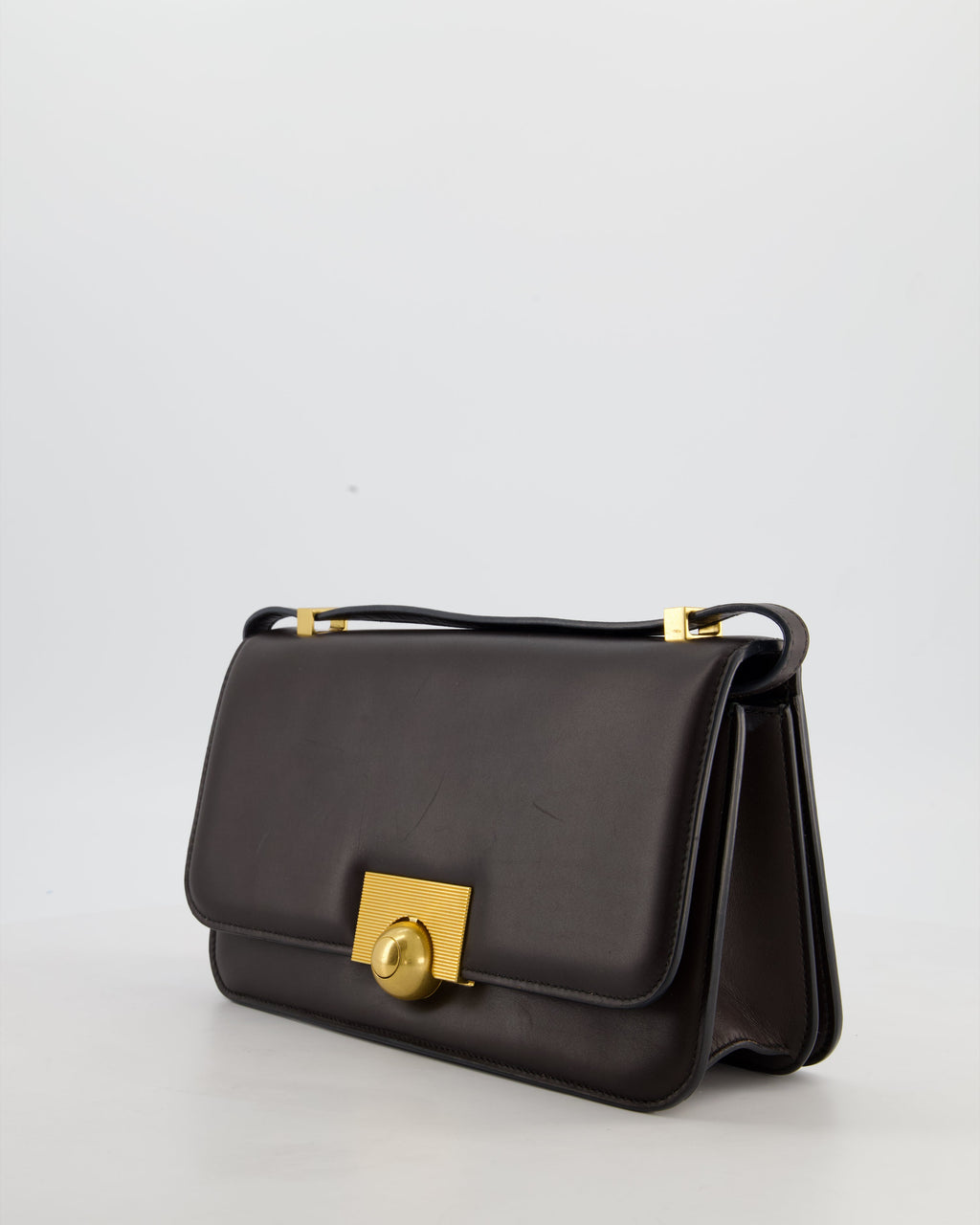 Bottega Veneta Brown Spazzolato Calfskin Leather Shoulder Bag with Brushed Gold Hardware